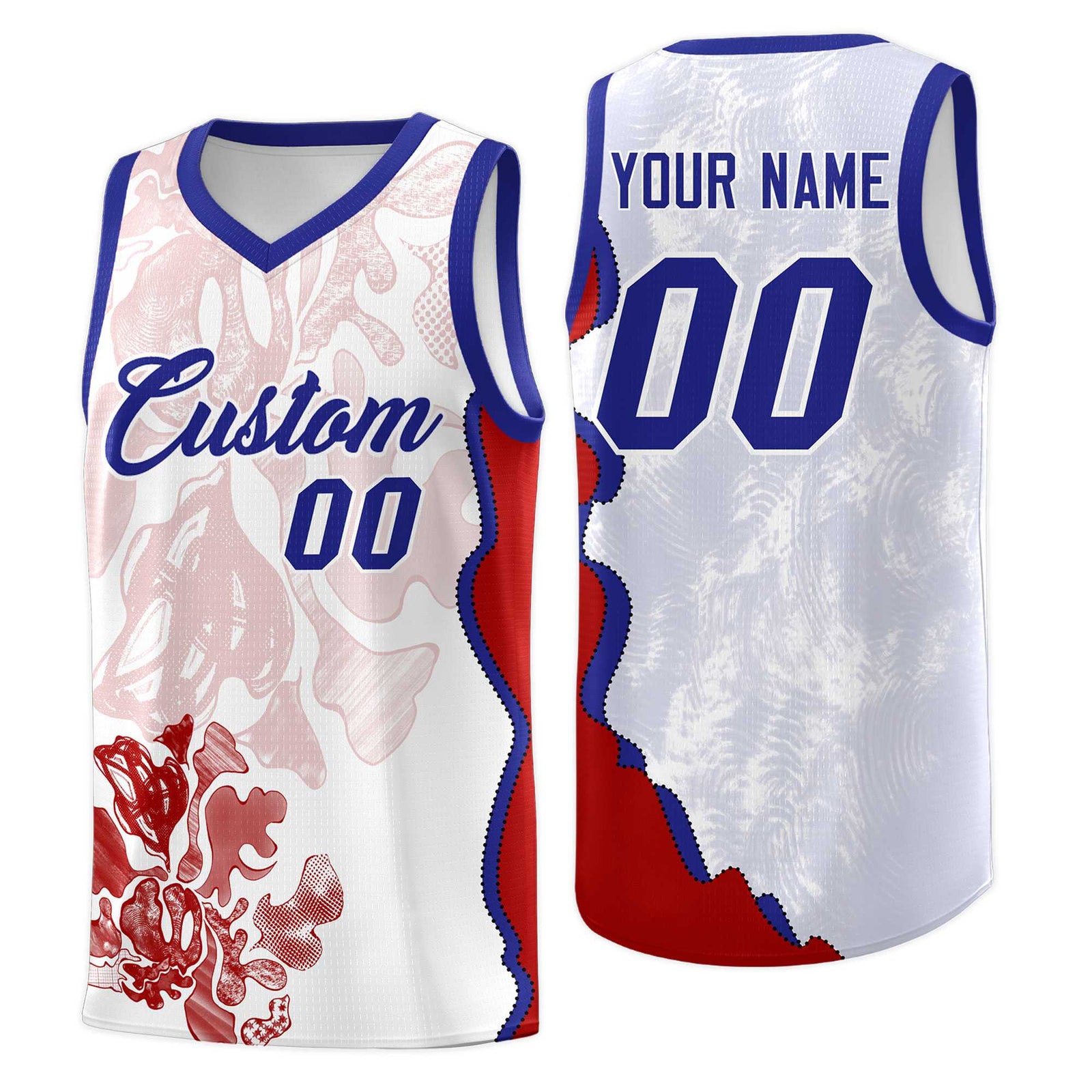 Custom White Royal Basketball Jersey - Illusion Flower Graffiti Unique Fabric