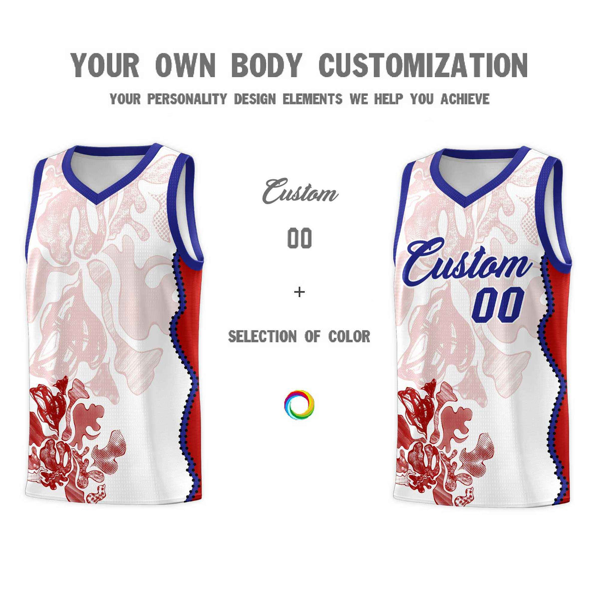 Custom White Royal Basketball Jersey - Illusion Flower Graffiti Unique Fabric