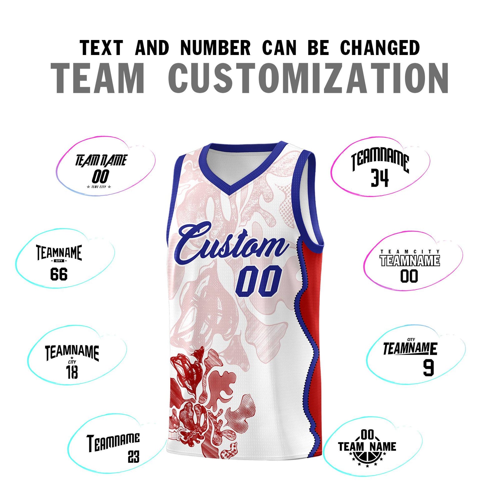 Custom White Royal Basketball Jersey - Illusion Flower Graffiti Unique Fabric