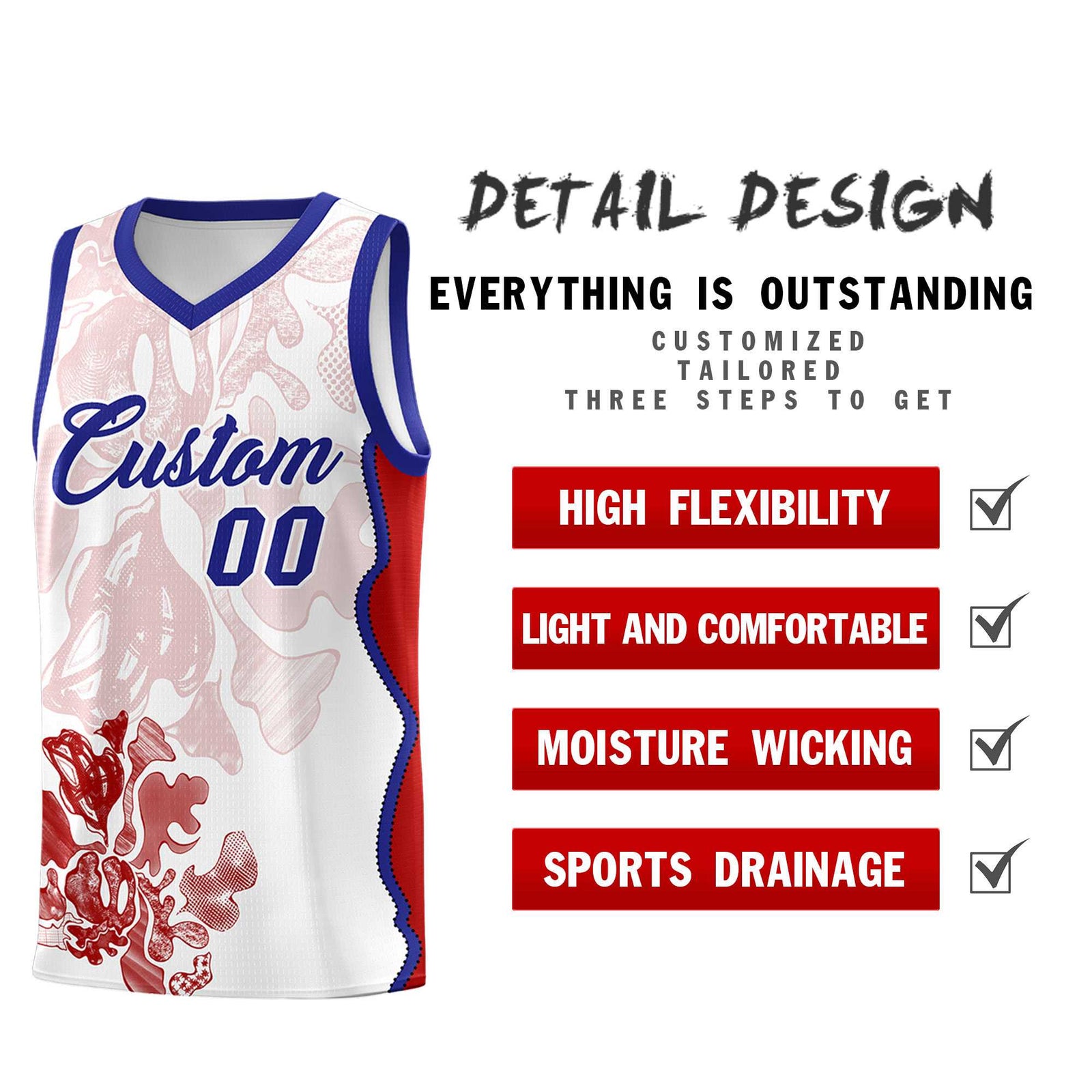 Custom White Royal Basketball Jersey - Illusion Flower Graffiti Unique Fabric