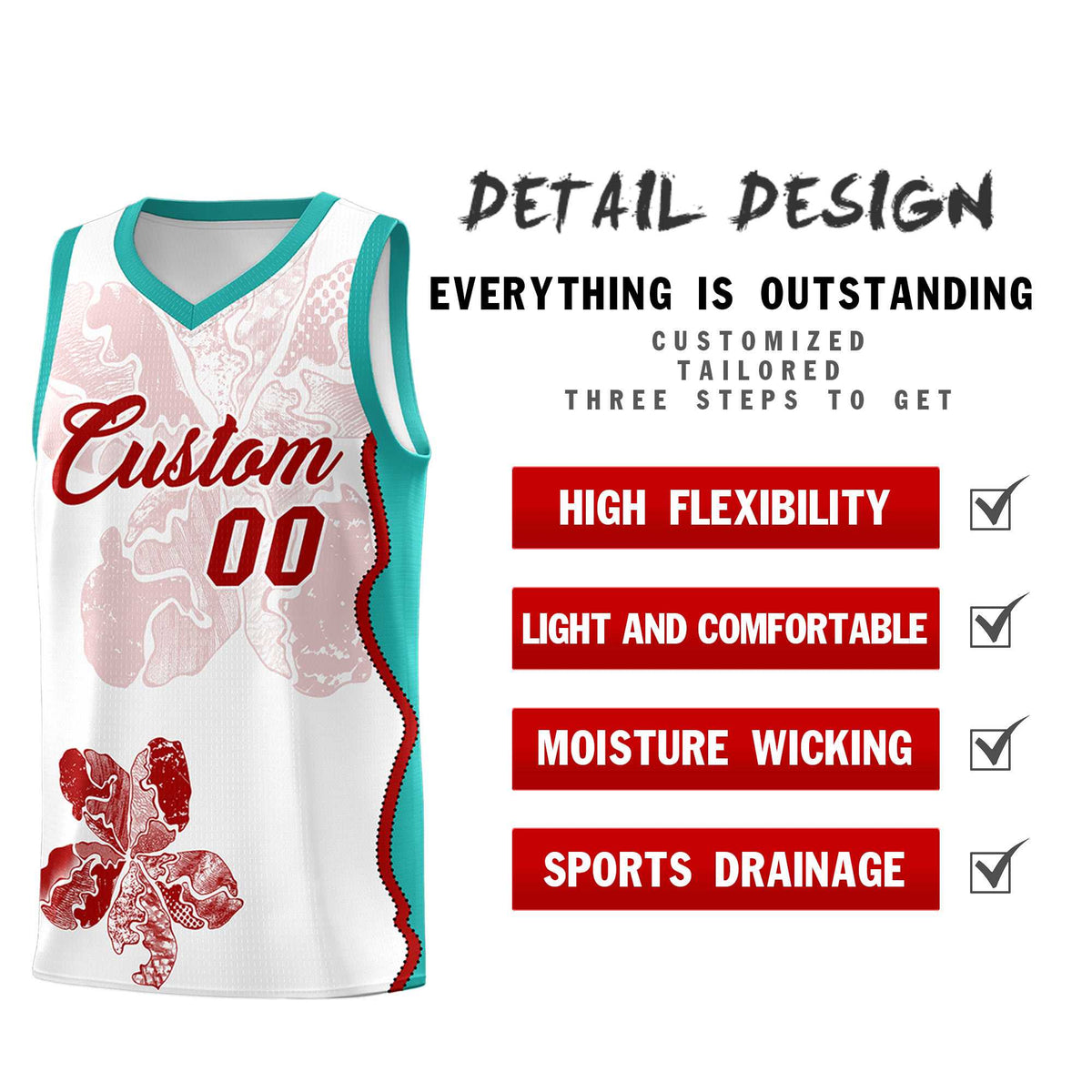Custom White Aqua Basketball Jersey - Illusion Flower Graffiti Breathable mesh Fabric
