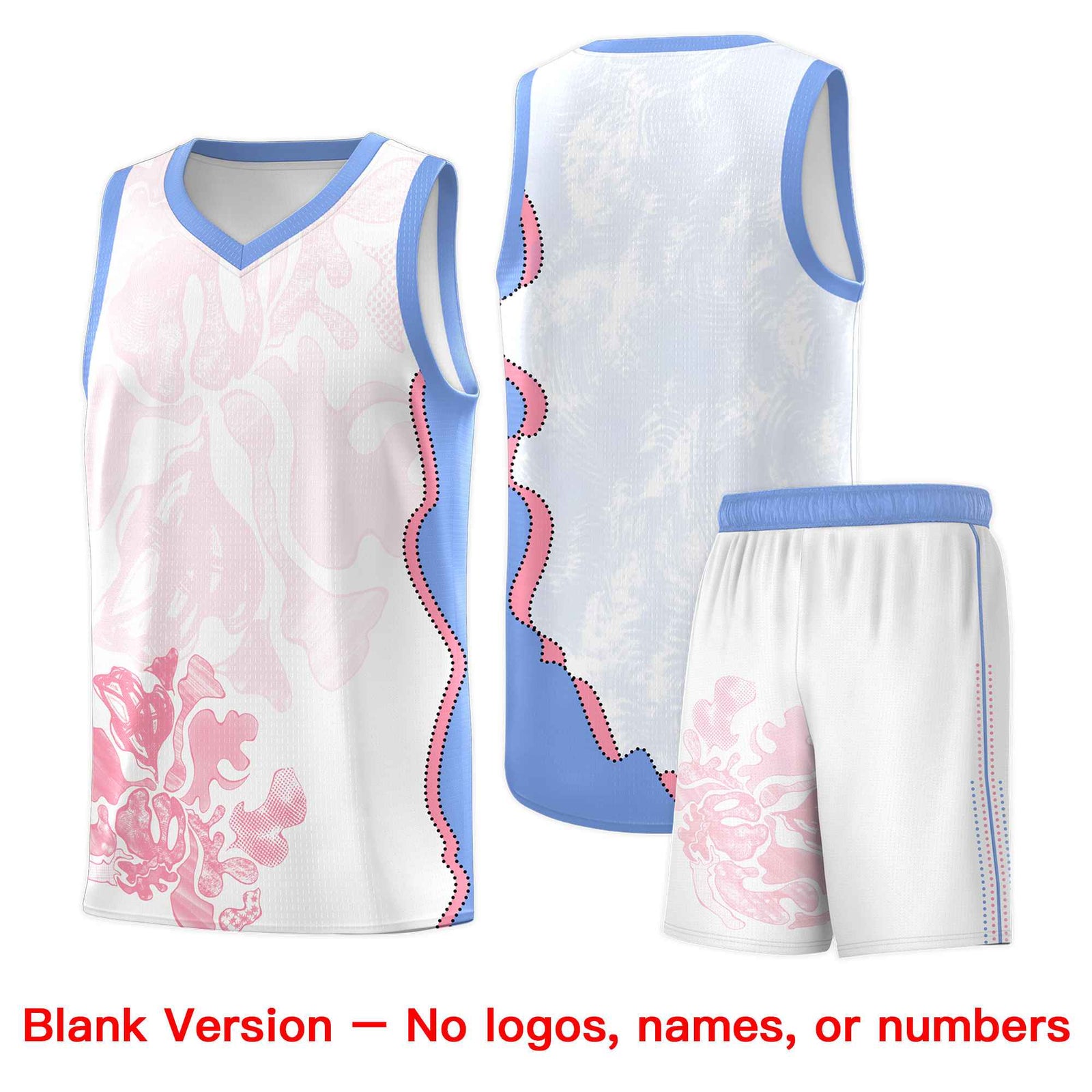 Custom White Light Blue Basketball Jersey - Illusion Flower Graffiti Durable Fabric