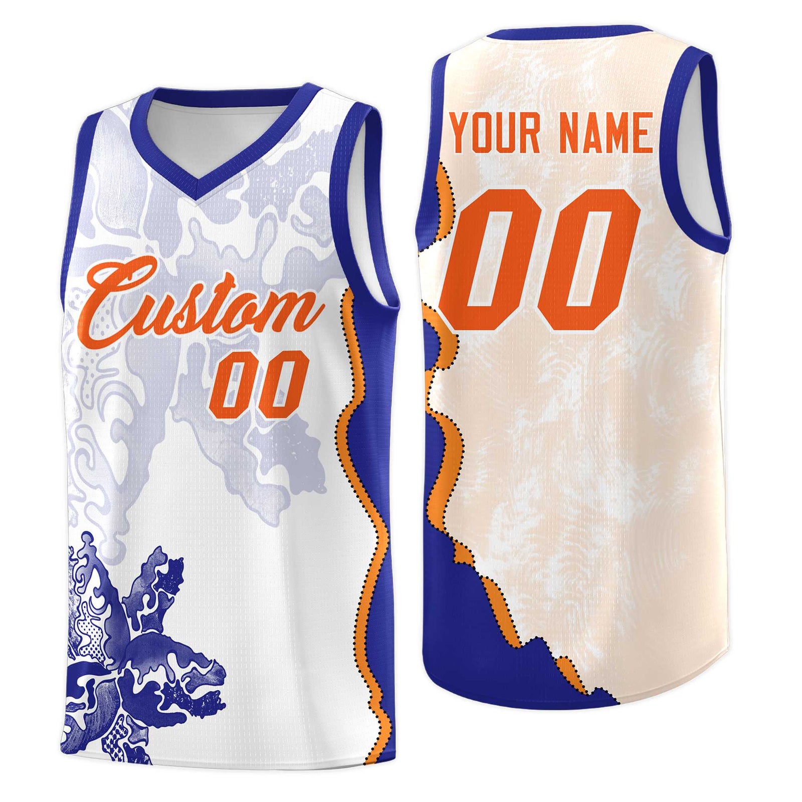 Custom White Royal Basketball Jersey - Illusion Flower Graffiti Breathable Fabric