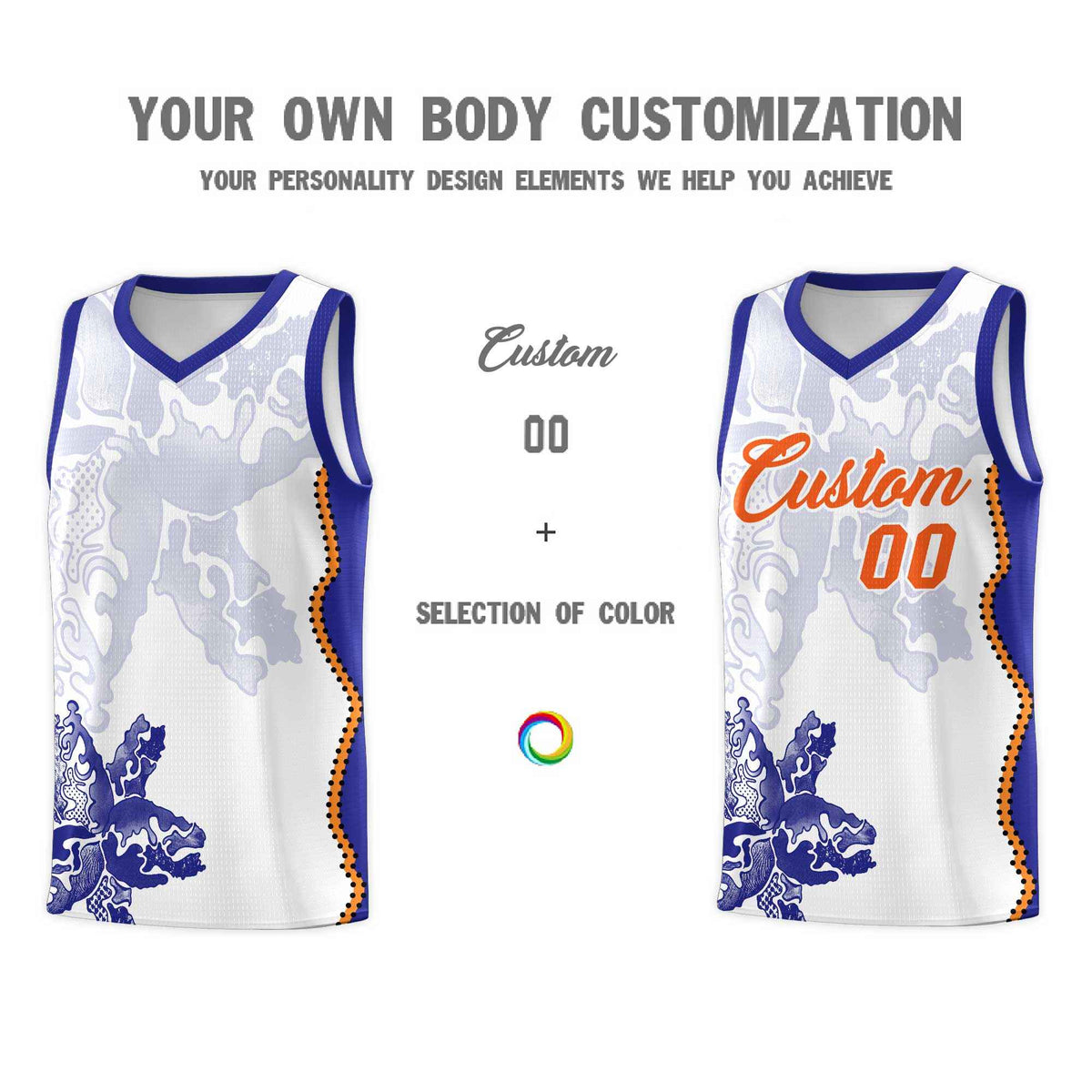 Custom White Royal Basketball Jersey - Illusion Flower Graffiti Breathable Fabric