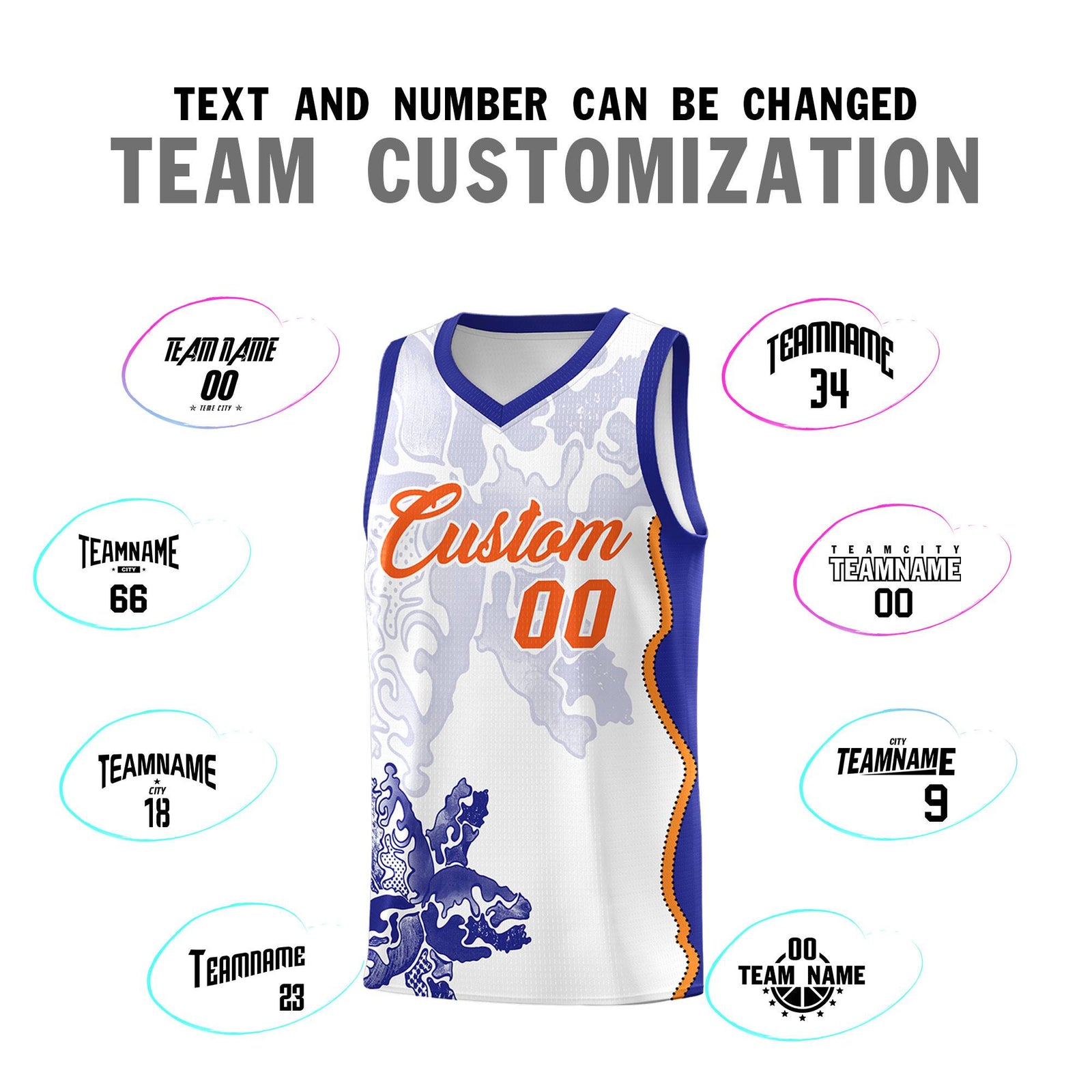 Custom White Royal Basketball Jersey - Illusion Flower Graffiti Breathable Fabric