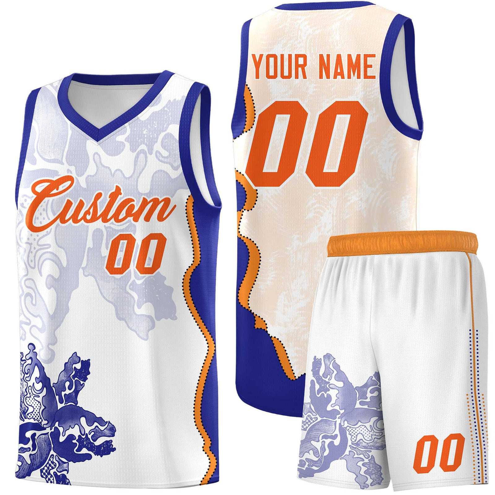 Custom White Royal Basketball Jersey - Illusion Flower Graffiti Breathable Fabric