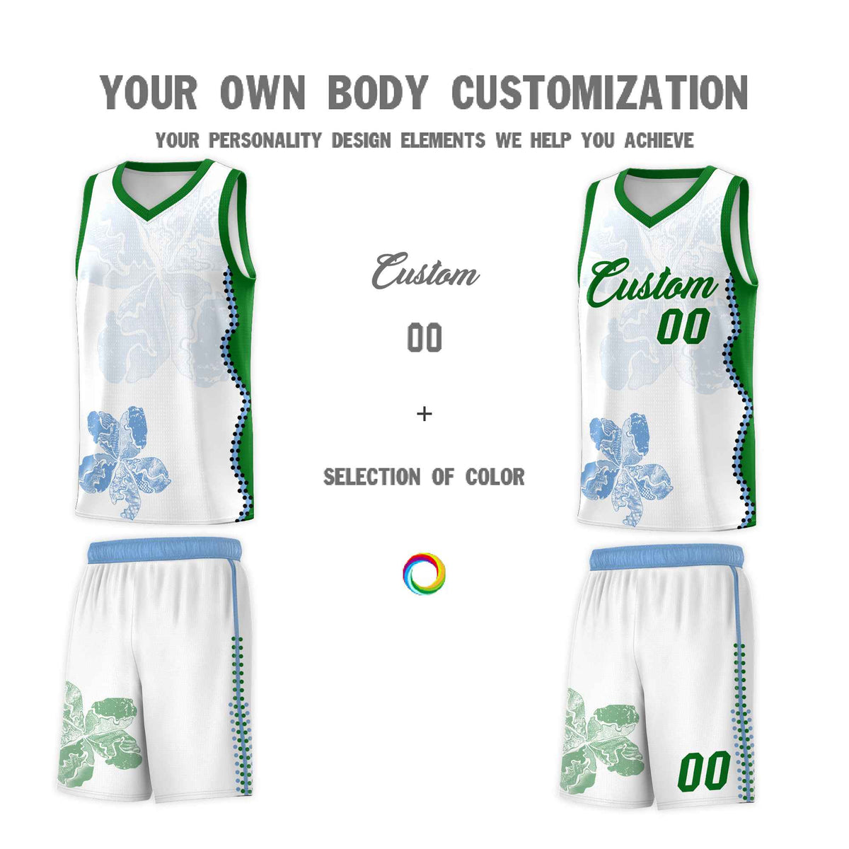 Custom White Kelly Green Basketball Jersey - Illusion Flower Graffiti Moisture wicking Fabric