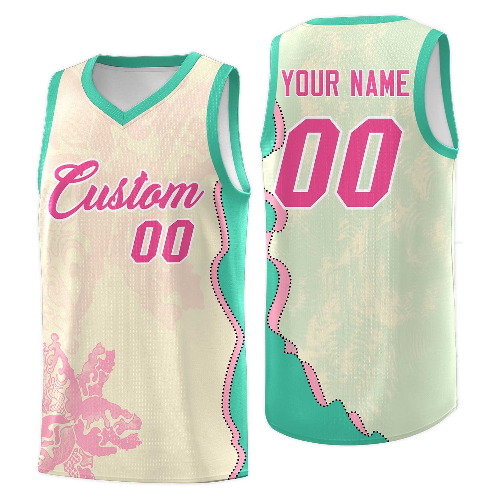Custom Rose Red Bright Green Basketball Jersey - Illusion Flower Graffiti Stretchy Fabric