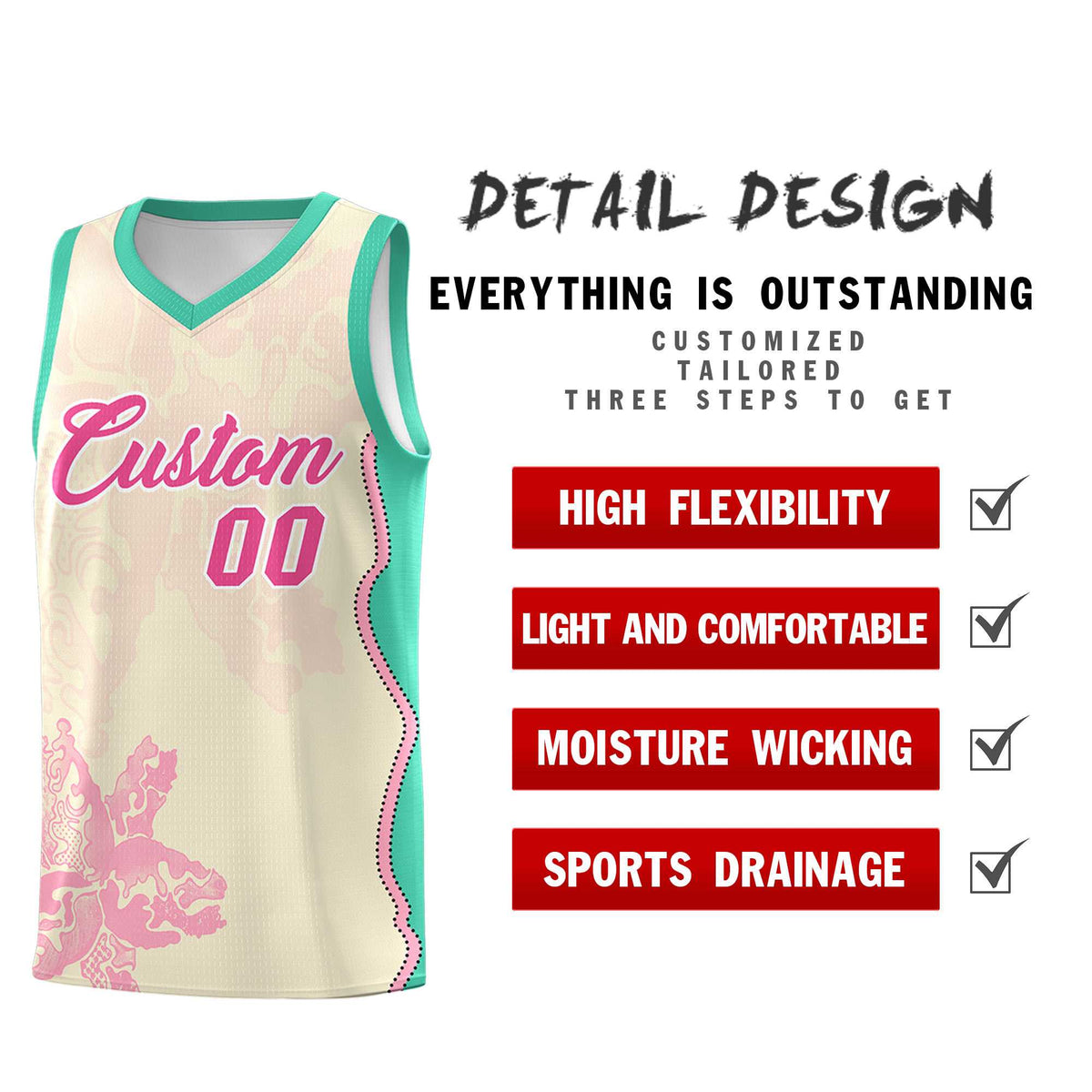 Custom Rose Red Bright Green Basketball Jersey - Illusion Flower Graffiti Stretchy Fabric