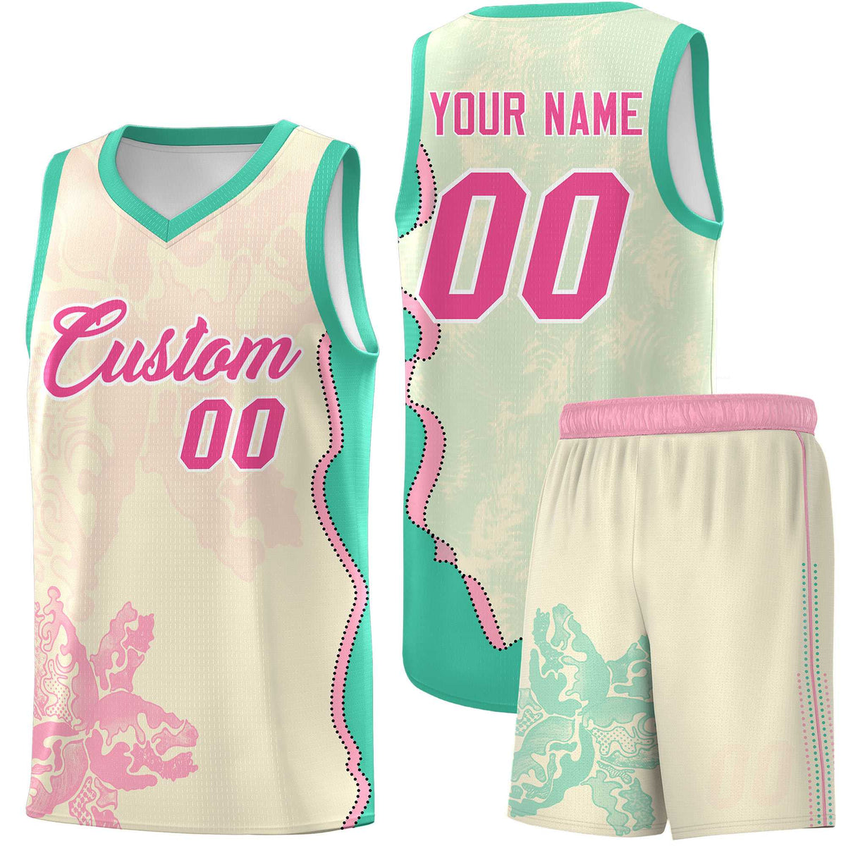 Custom Rose Red Bright Green Basketball Jersey - Illusion Flower Graffiti Stretchy Fabric