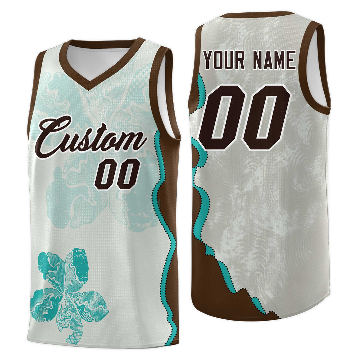Custom Gray Brown Basketball Jersey - Illusion Flower Graffiti Quick dry Fabric