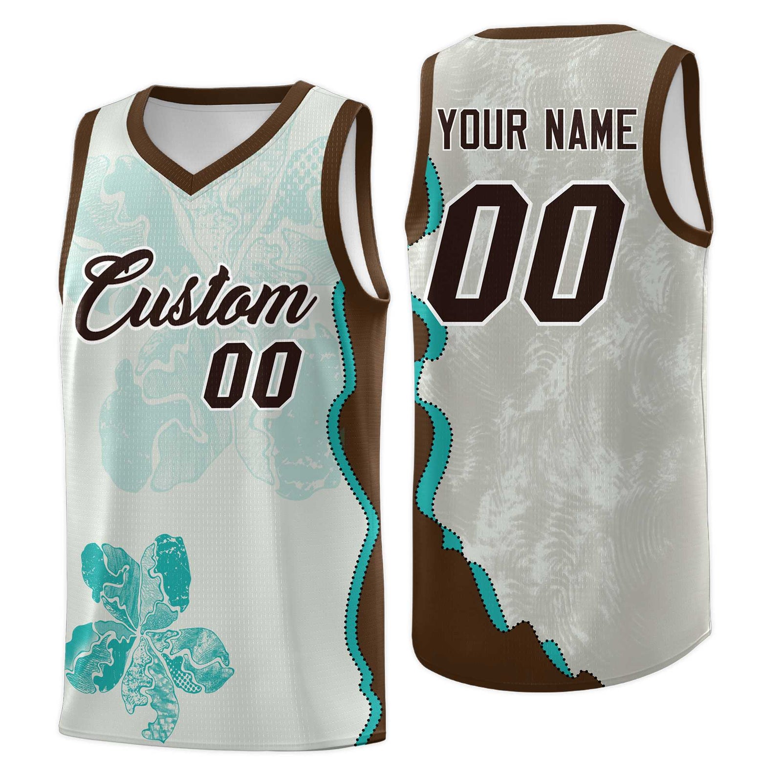 Custom Gray Brown Basketball Jersey - Illusion Flower Graffiti Quick dry Fabric
