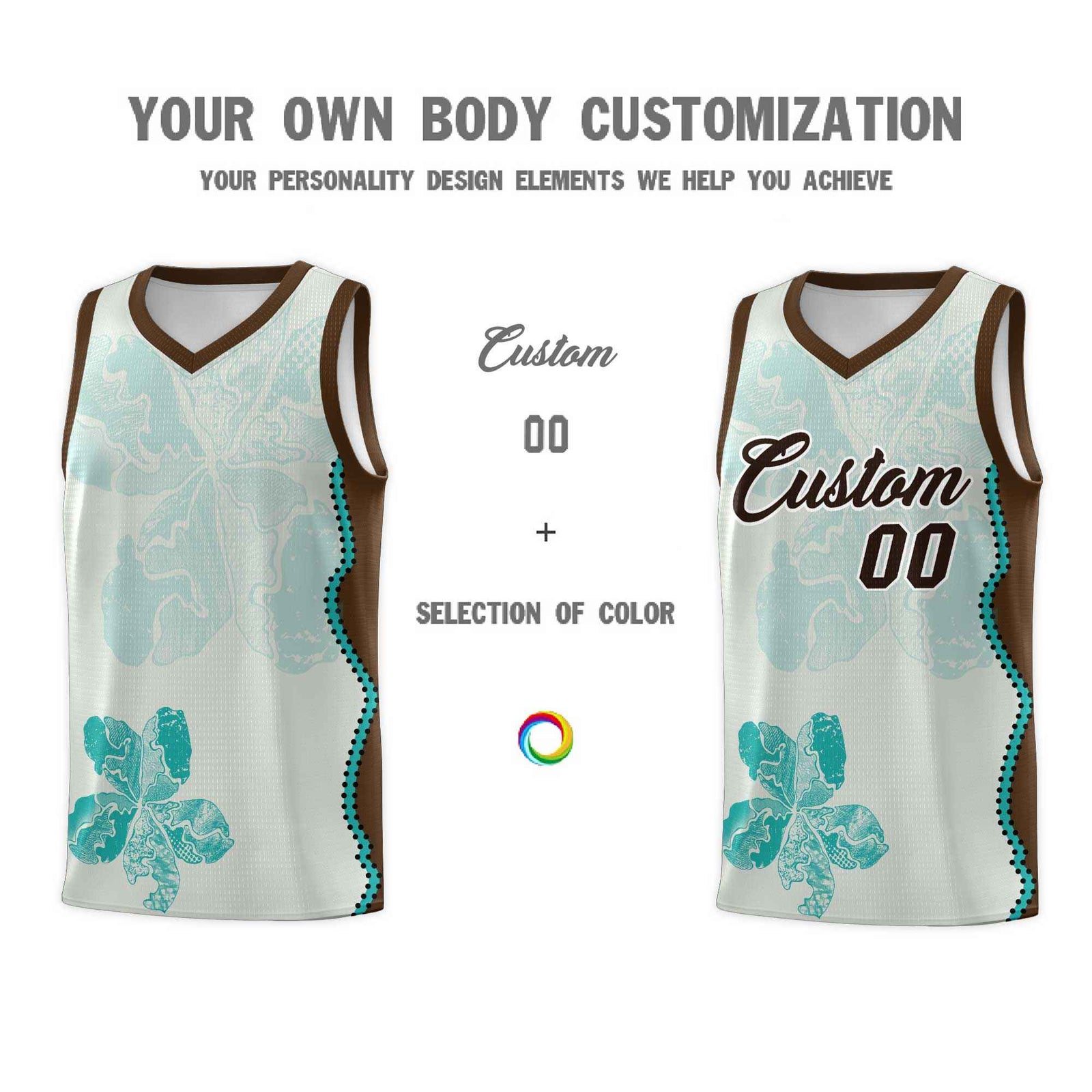 Custom Gray Brown Basketball Jersey - Illusion Flower Graffiti Quick dry Fabric