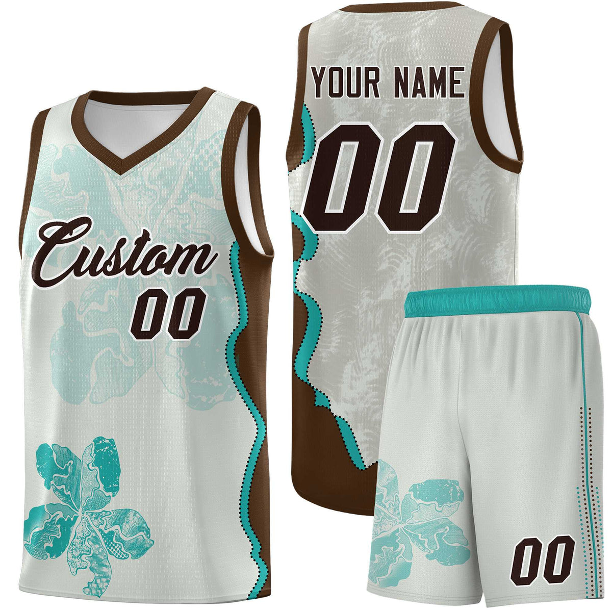 Custom Gray Brown Basketball Jersey - Illusion Flower Graffiti Quick dry Fabric