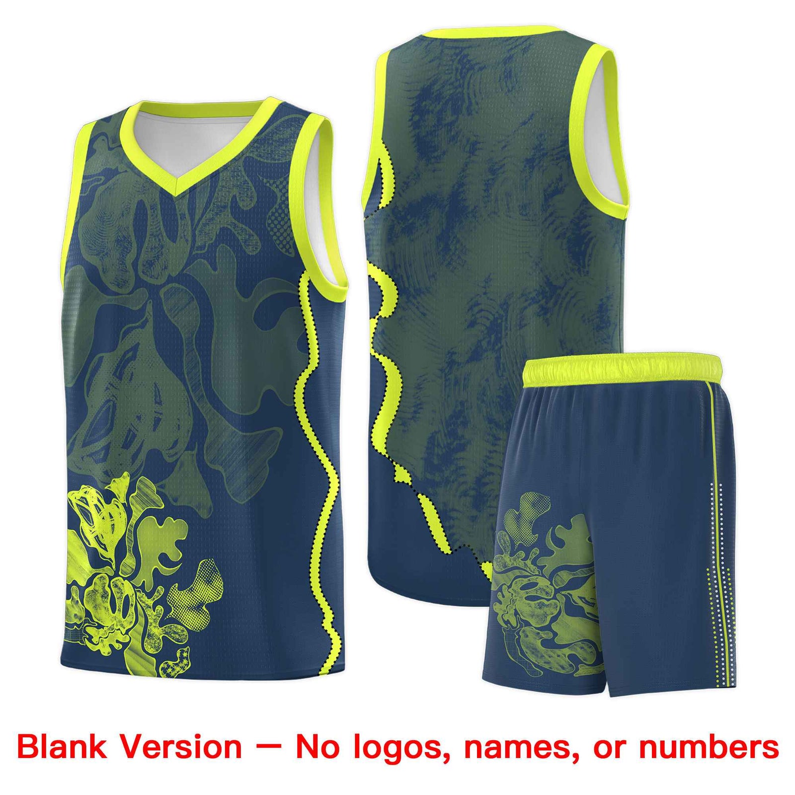 Custom Midnight Blue Fluorescent Green Basketball Jersey - Illusion Flower Graffiti Stylish Fabric