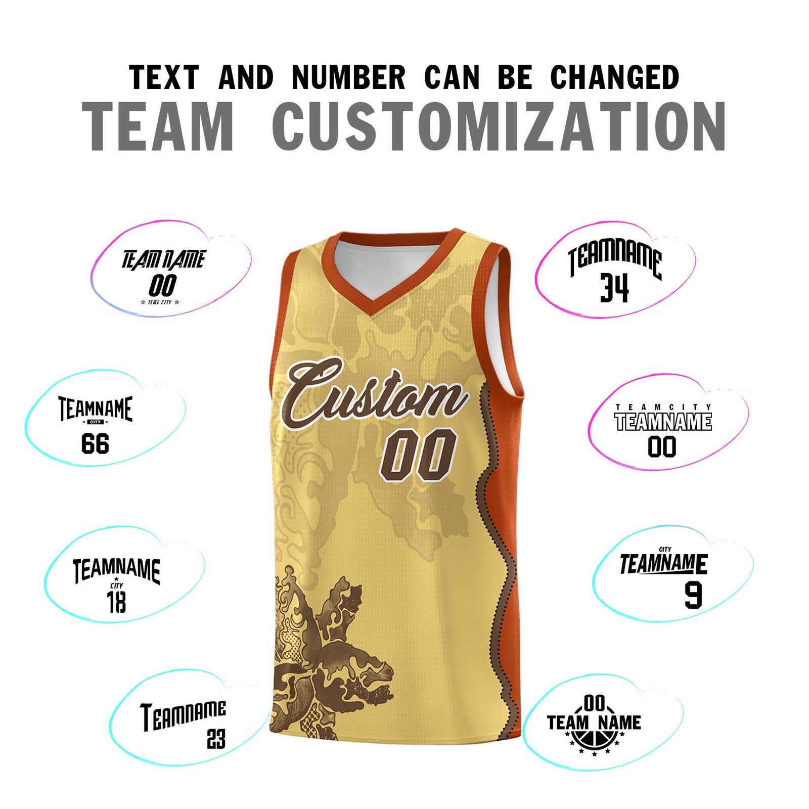 Custom Khaki Dark Orange Basketball Jersey - Illusion Flower Graffiti Unique Fabric