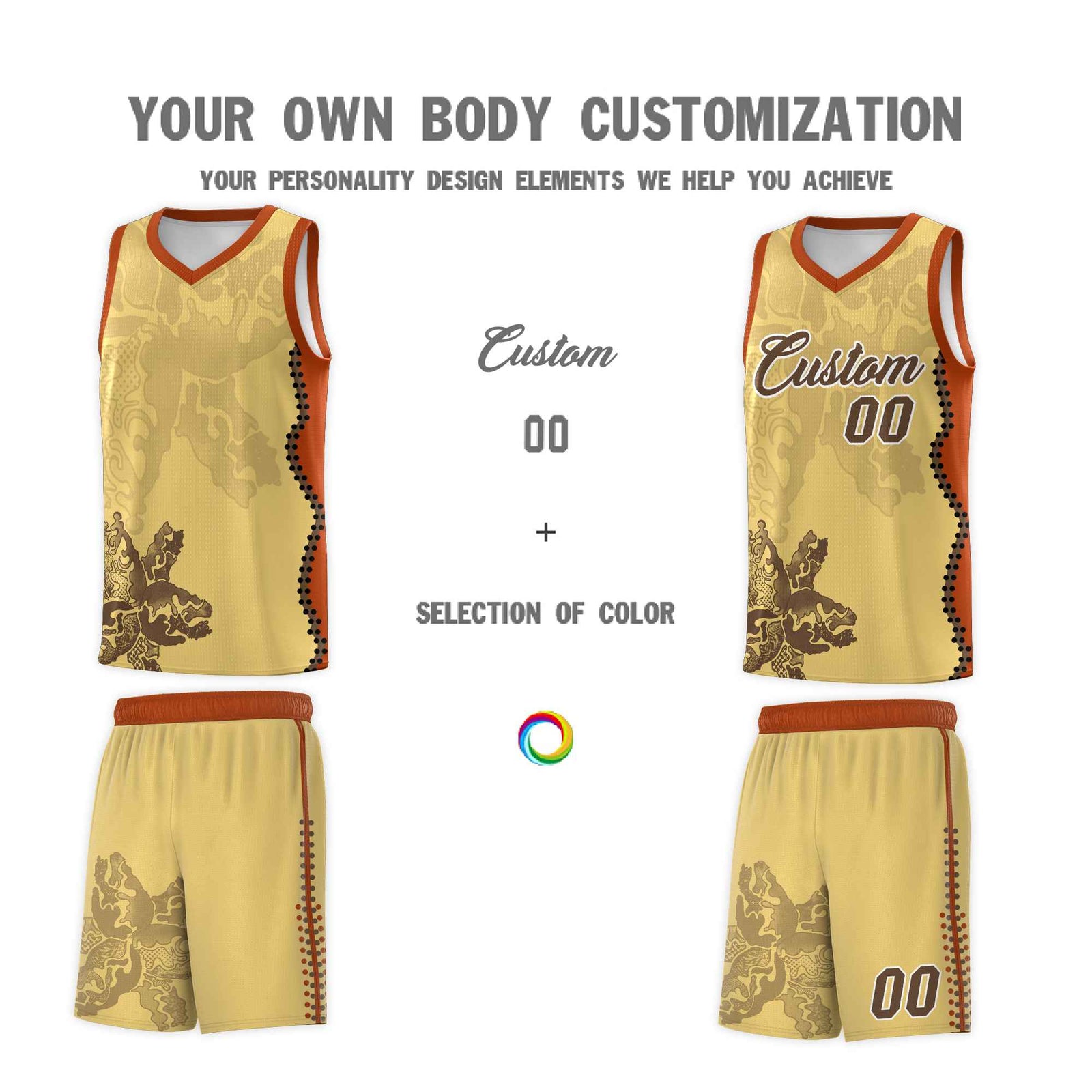 Custom Khaki Dark Orange Basketball Jersey - Illusion Flower Graffiti Unique Fabric
