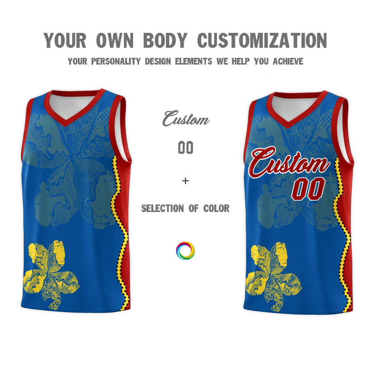 Custom Royal Red Basketball Jersey - Illusion Flower Graffiti Moisture-wicking Fabric
