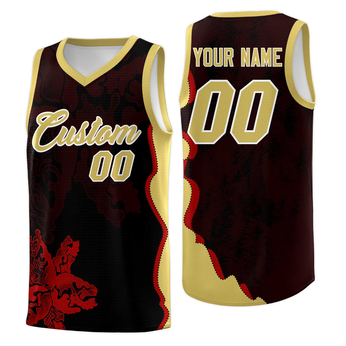 Custom Black Old Gold Basketball Jersey - Illusion Flower Graffiti Durable Fabric
