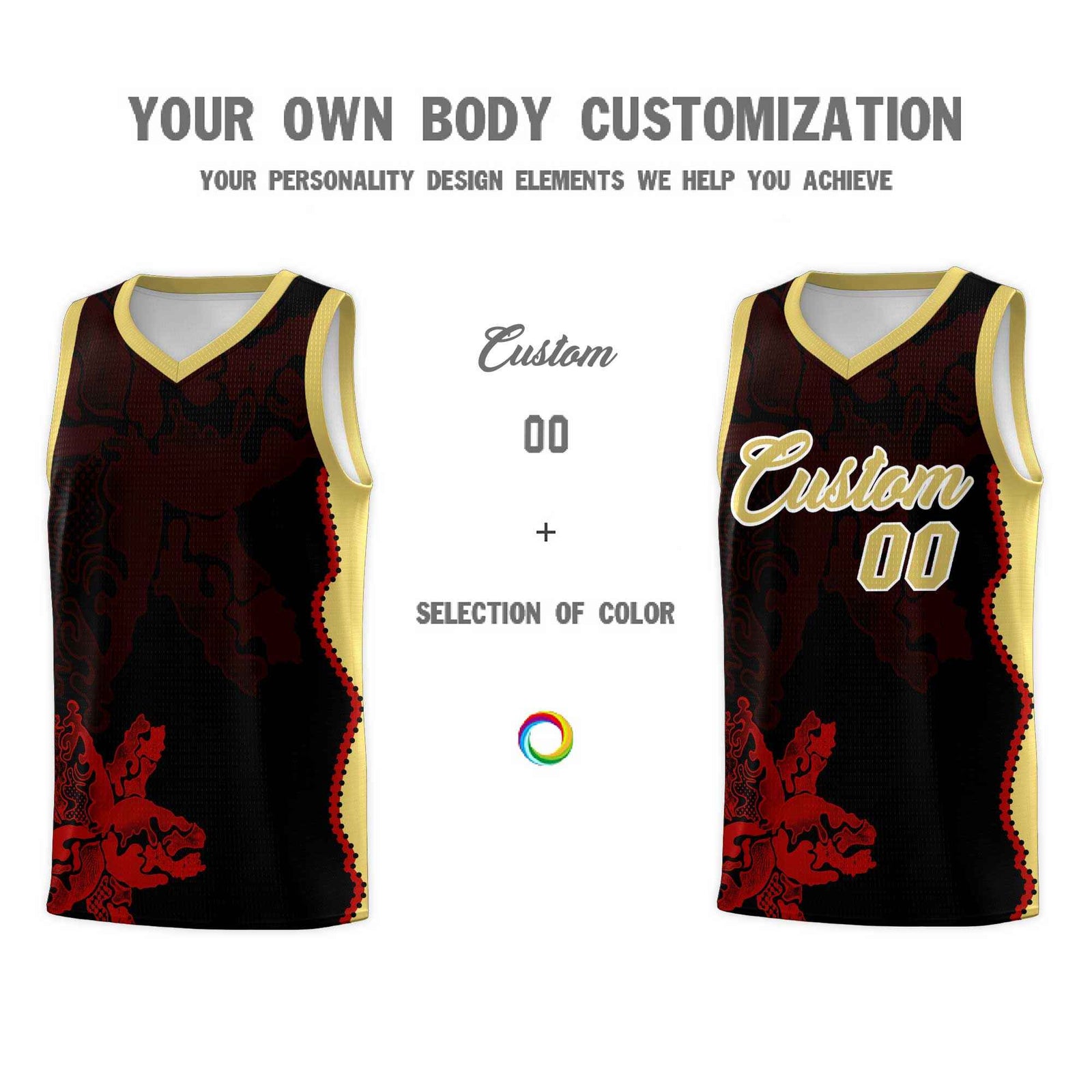 Custom Black Old Gold Basketball Jersey - Illusion Flower Graffiti Durable Fabric