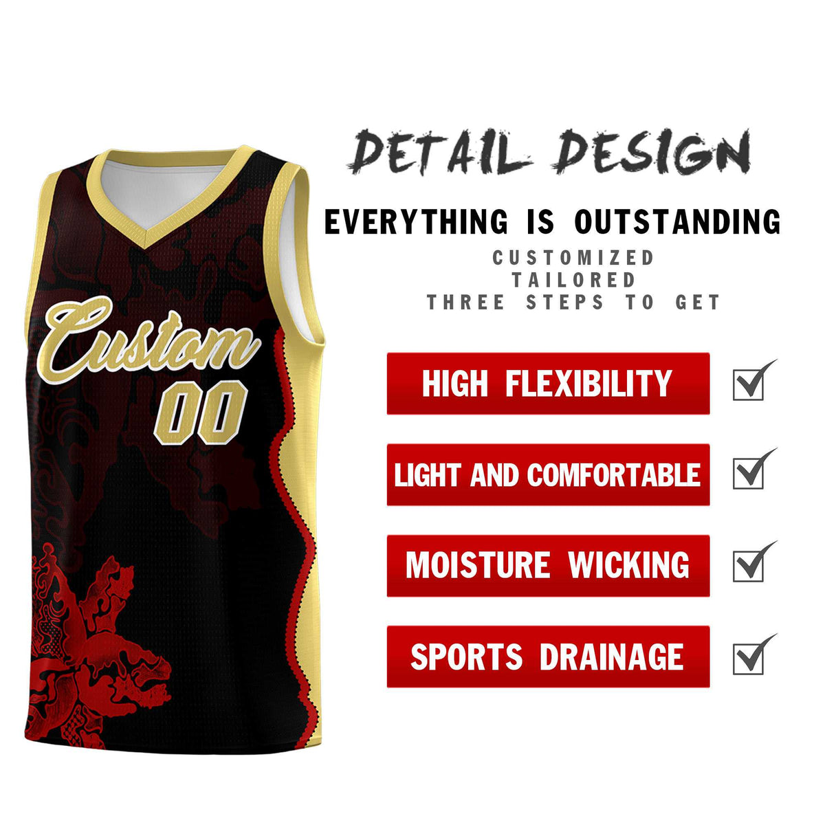 Custom Black Old Gold Basketball Jersey - Illusion Flower Graffiti Durable Fabric
