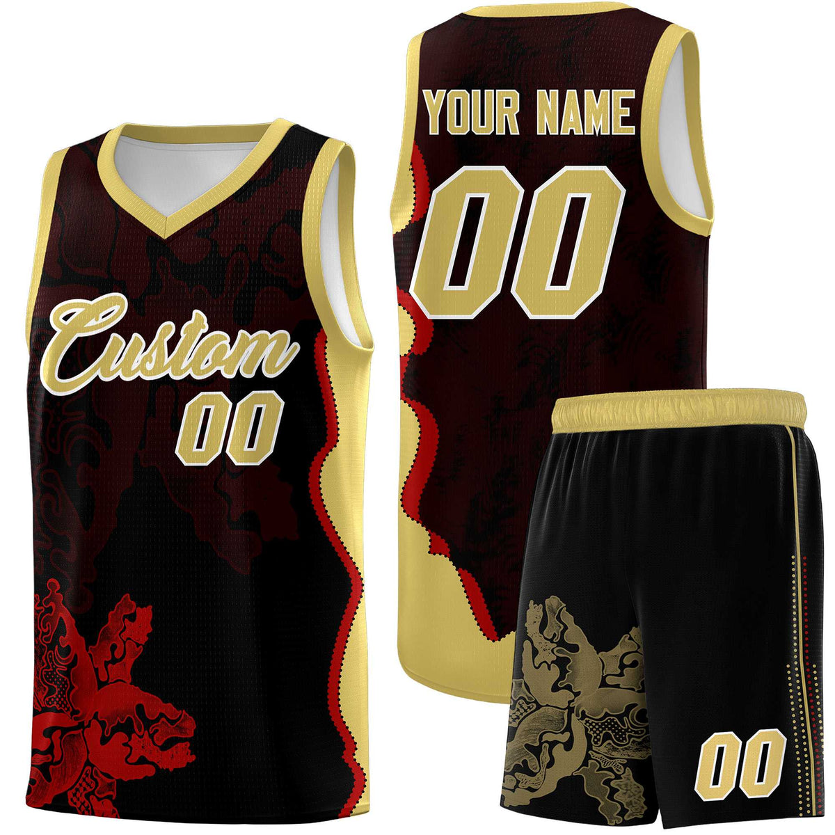 Custom Black Old Gold Basketball Jersey - Illusion Flower Graffiti Durable Fabric