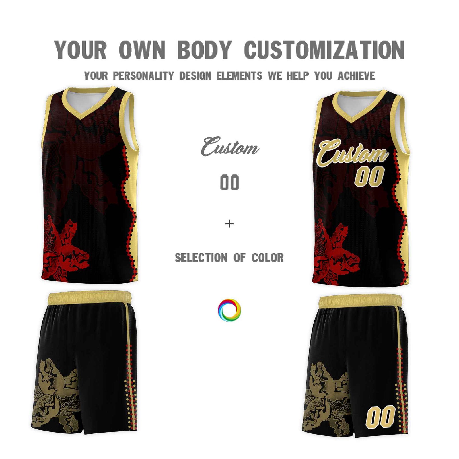 Custom Black Old Gold Basketball Jersey - Illusion Flower Graffiti Durable Fabric
