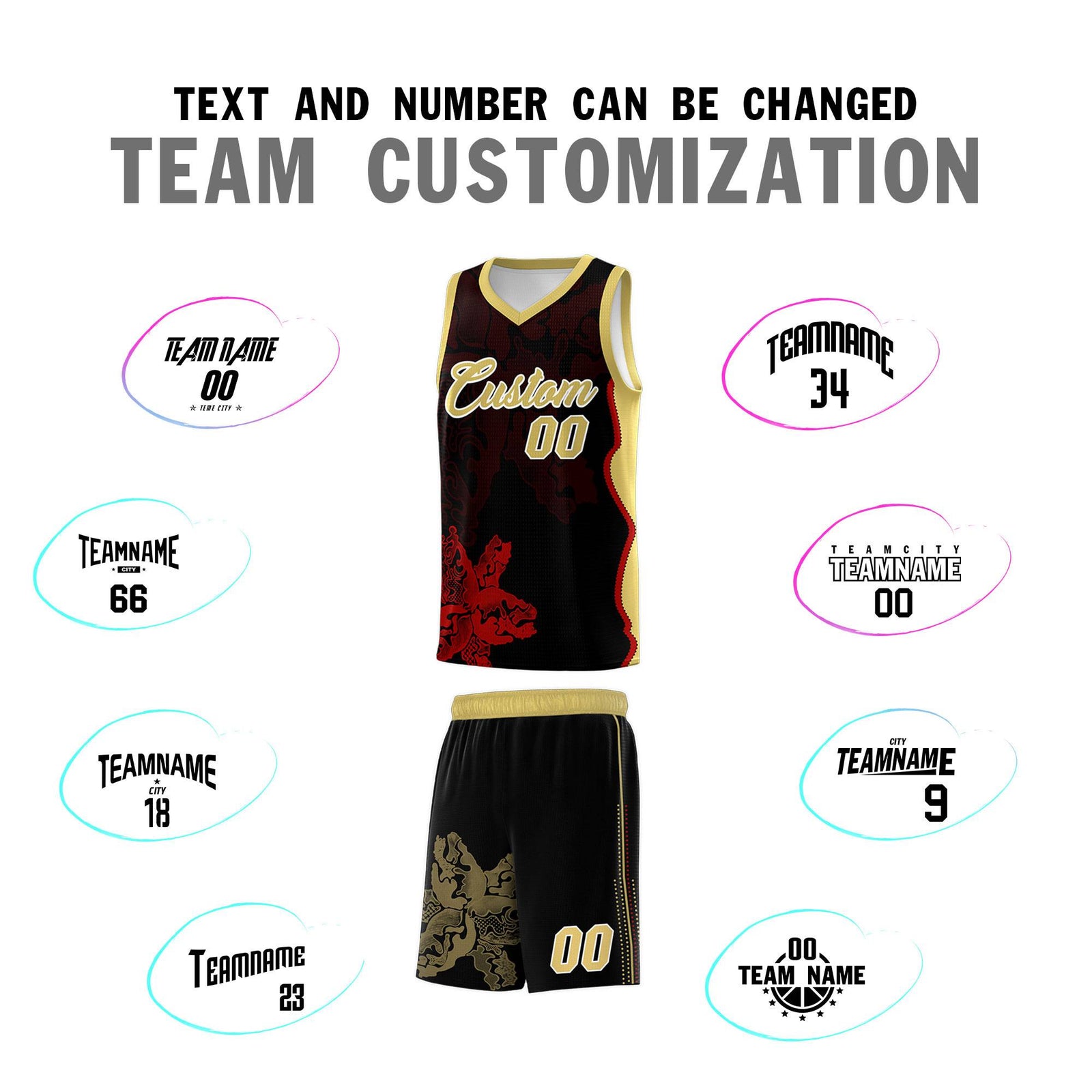 Custom Black Old Gold Basketball Jersey - Illusion Flower Graffiti Durable Fabric