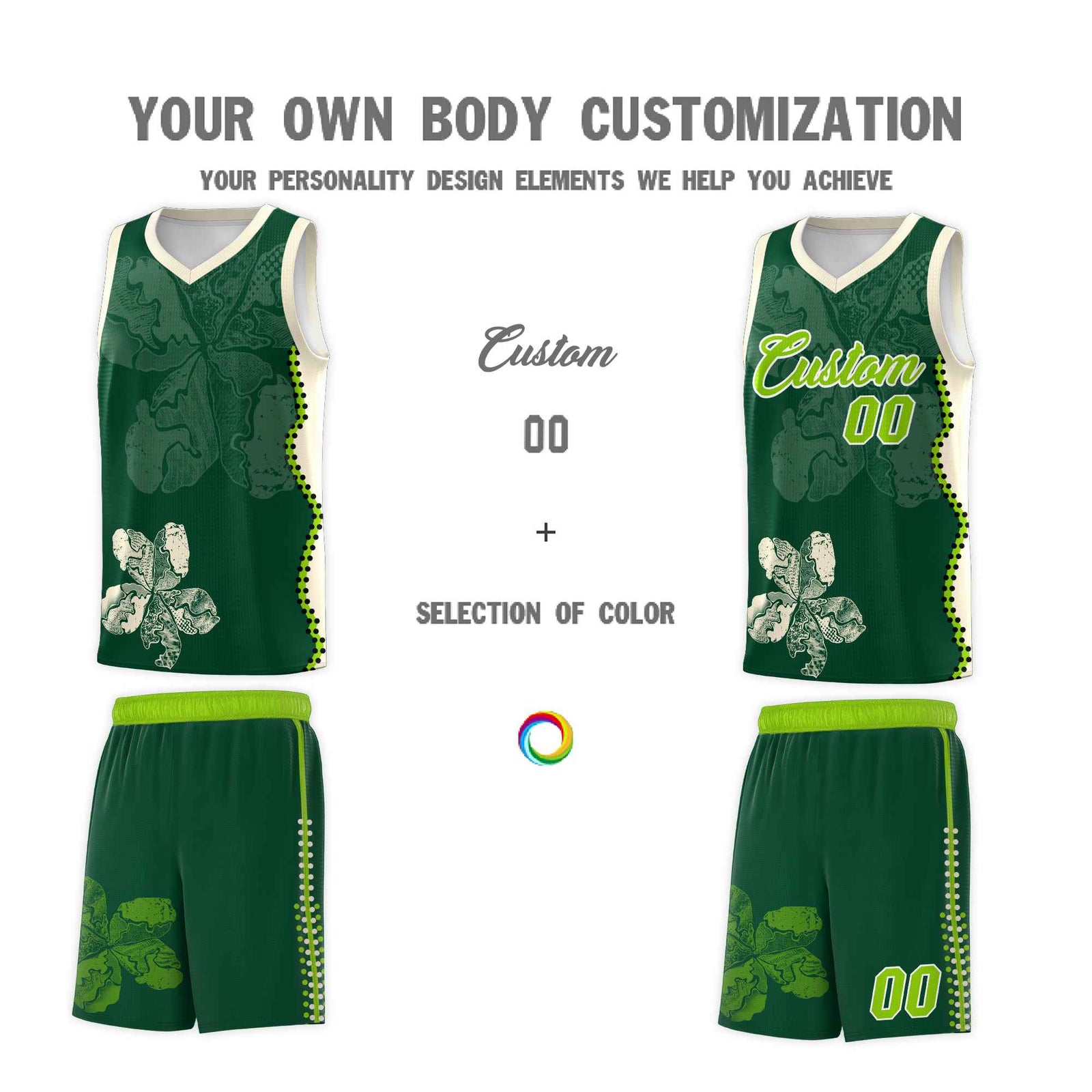 Custom Green Cream Basketball Jersey - Illusion Flower Graffiti Breathable Fabric