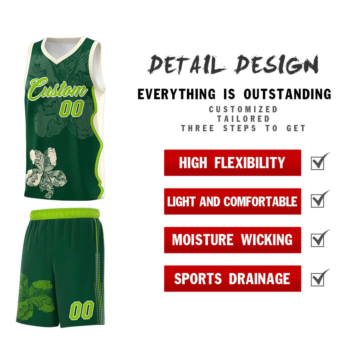 Custom Green Cream Basketball Jersey - Illusion Flower Graffiti Breathable Fabric