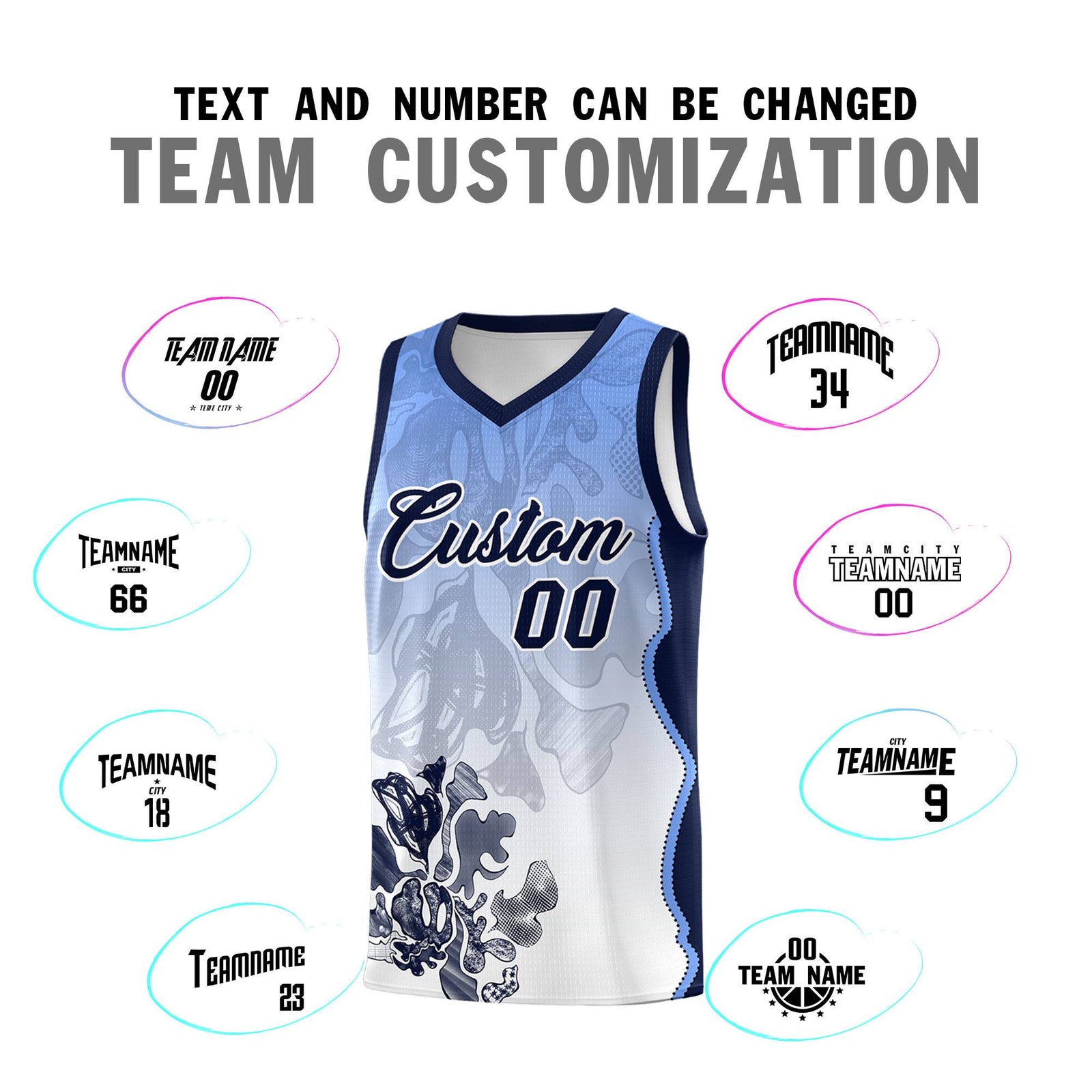 Custom White Navy Basketball Jersey - Illusion Flower Gradient Moisture wicking Fabric