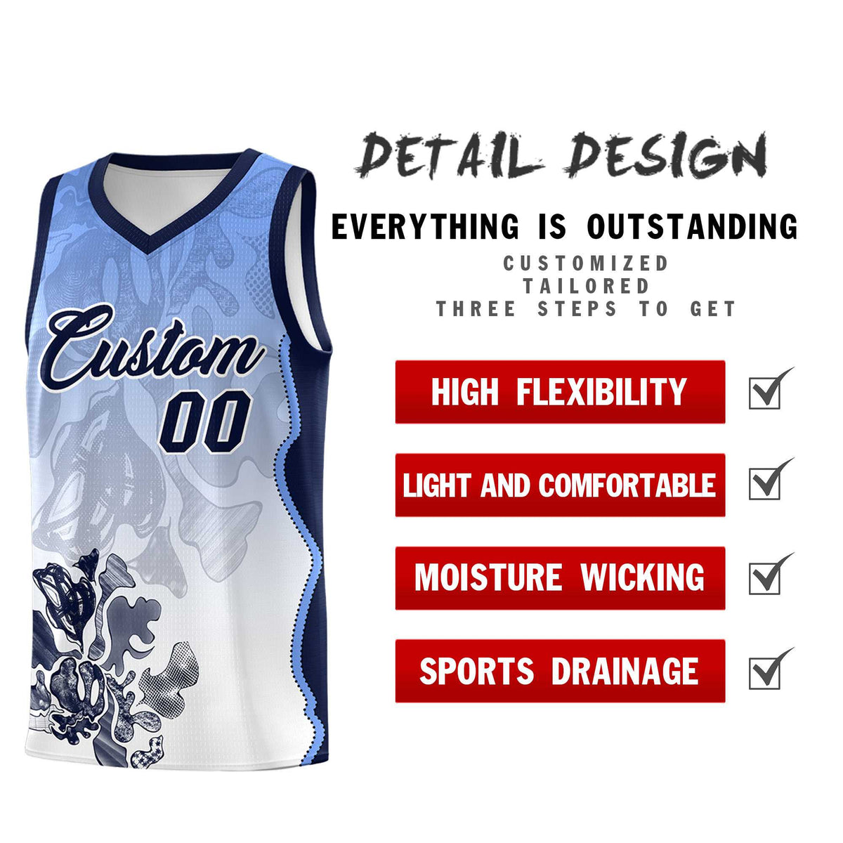 Custom White Navy Basketball Jersey - Illusion Flower Gradient Moisture wicking Fabric