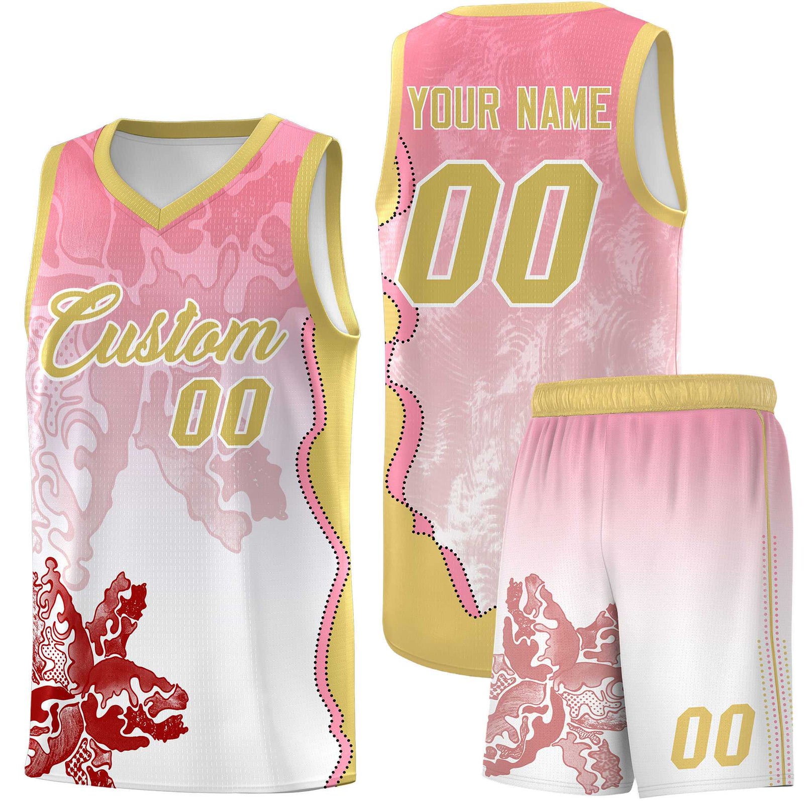 Custom White Light Pink Basketball Jersey - Illusion Flower Gradient Lightweight Fabric