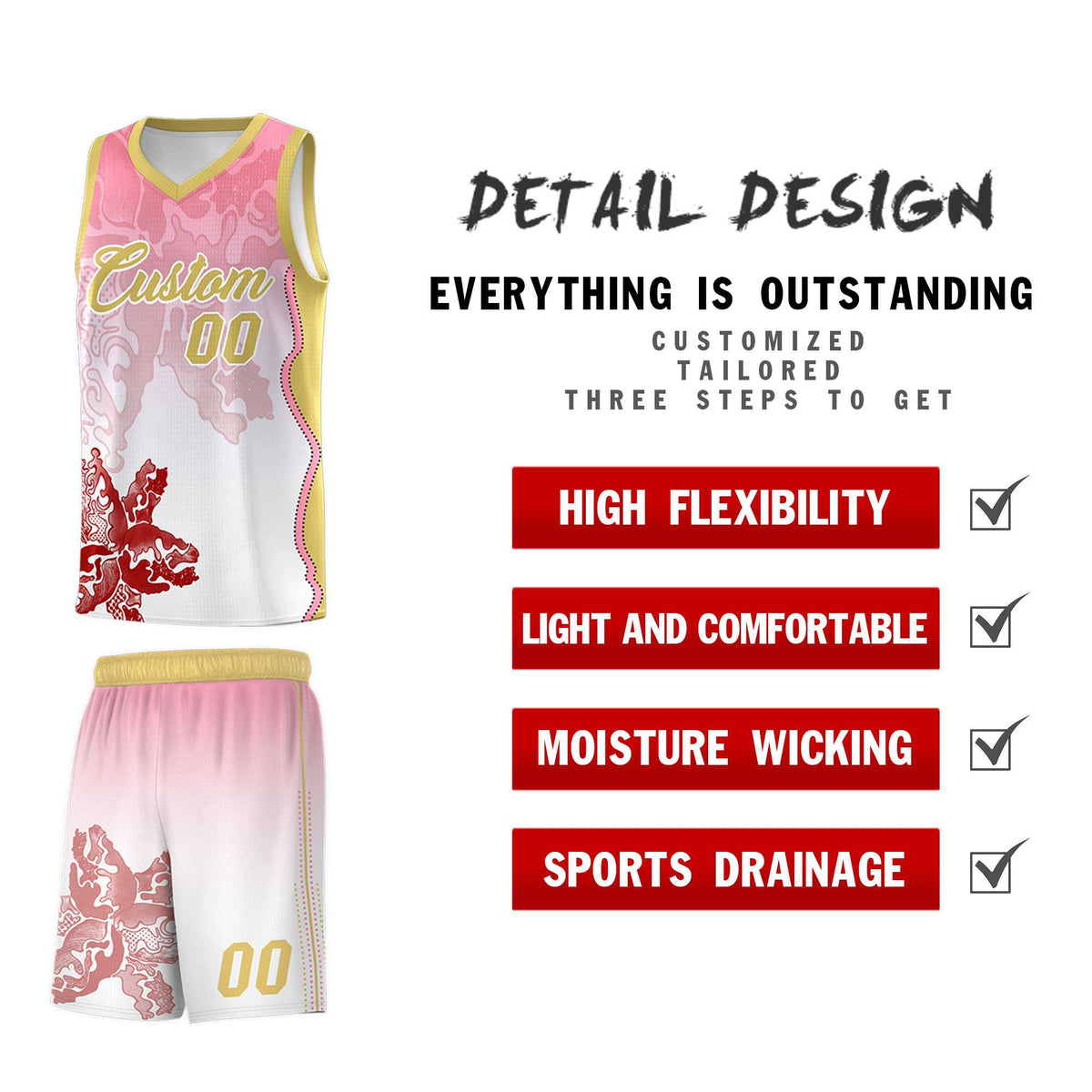 Custom White Light Pink Basketball Jersey - Illusion Flower Gradient Lightweight Fabric