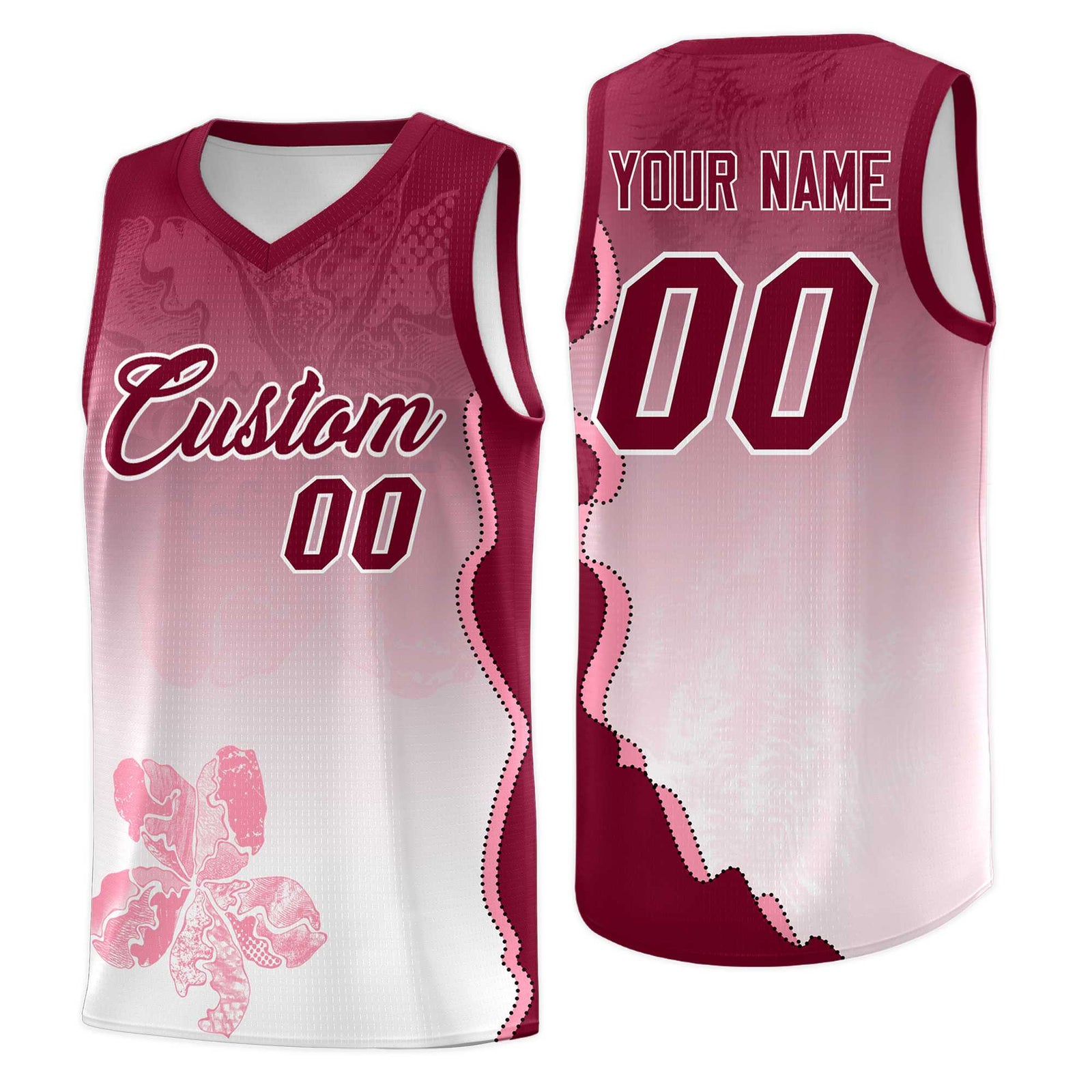 Custom White Crimson Basketball Jersey - Illusion Flower Gradient Stretchy Fabric