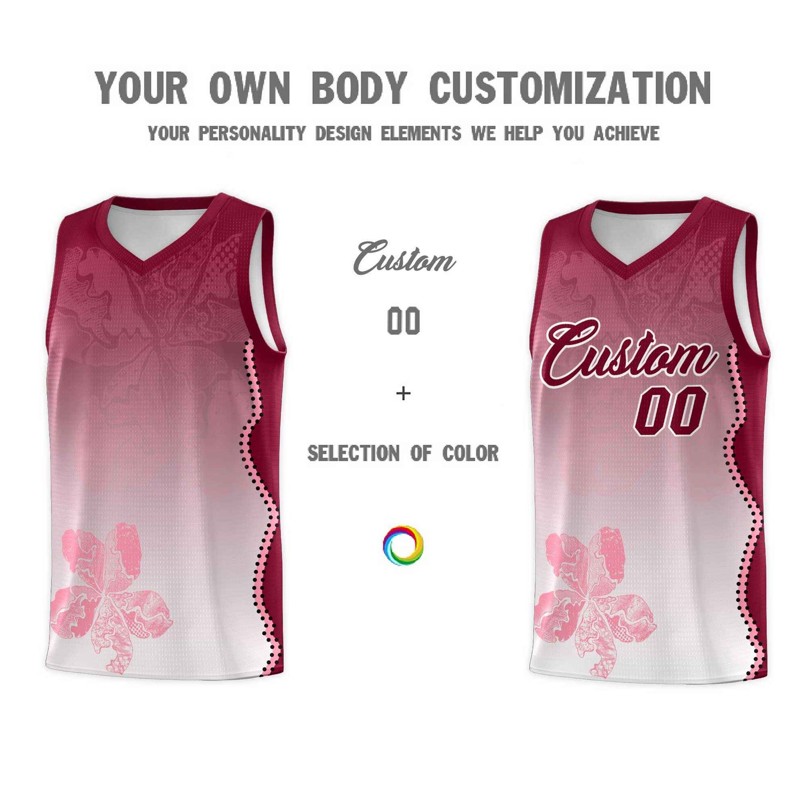 Custom White Crimson Basketball Jersey - Illusion Flower Gradient Stretchy Fabric