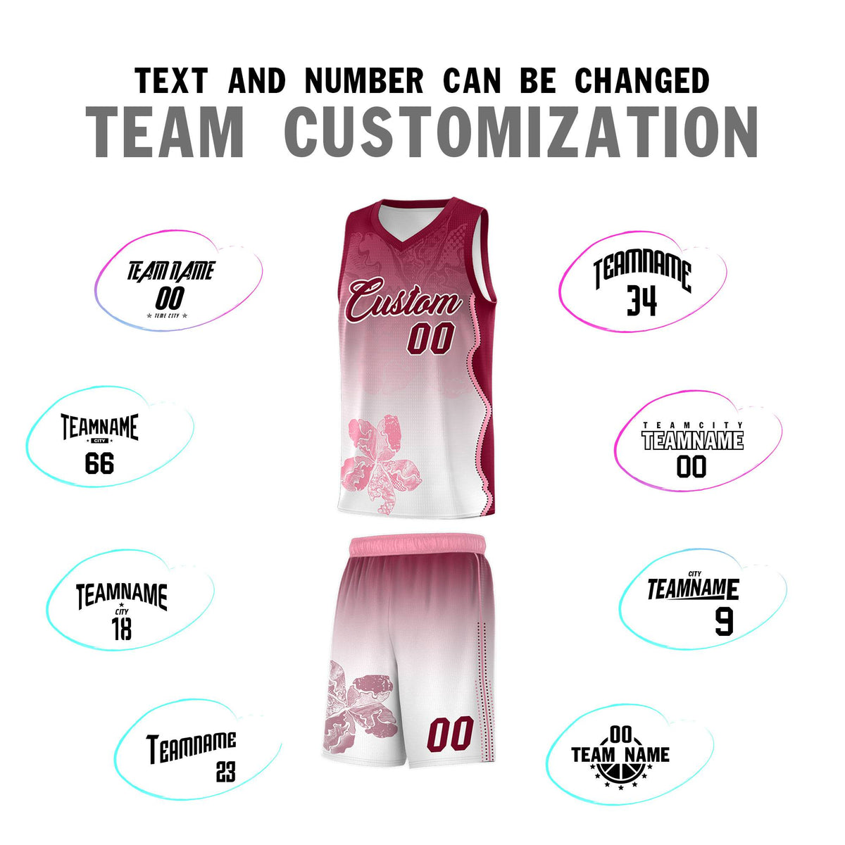 Custom White Crimson Basketball Jersey - Illusion Flower Gradient Stretchy Fabric