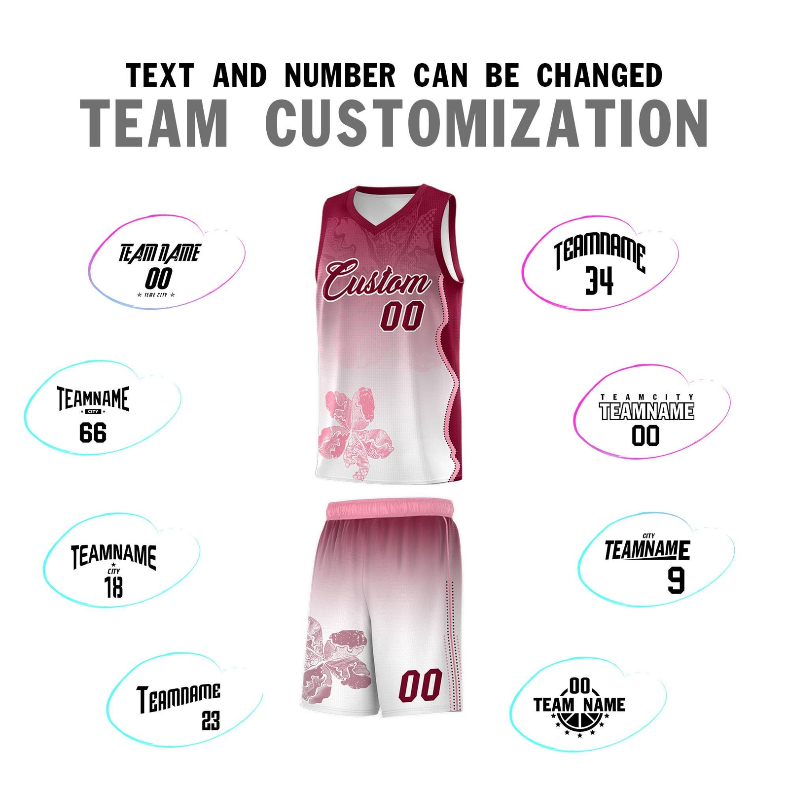 Custom White Crimson Basketball Jersey - Illusion Flower Gradient Stretchy Fabric