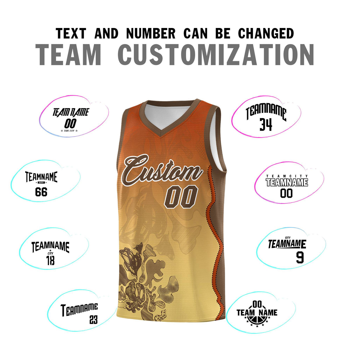 Custom Khaki Dark Orange Basketball Jersey - Illusion Flower Gradient Quick dry Fabric