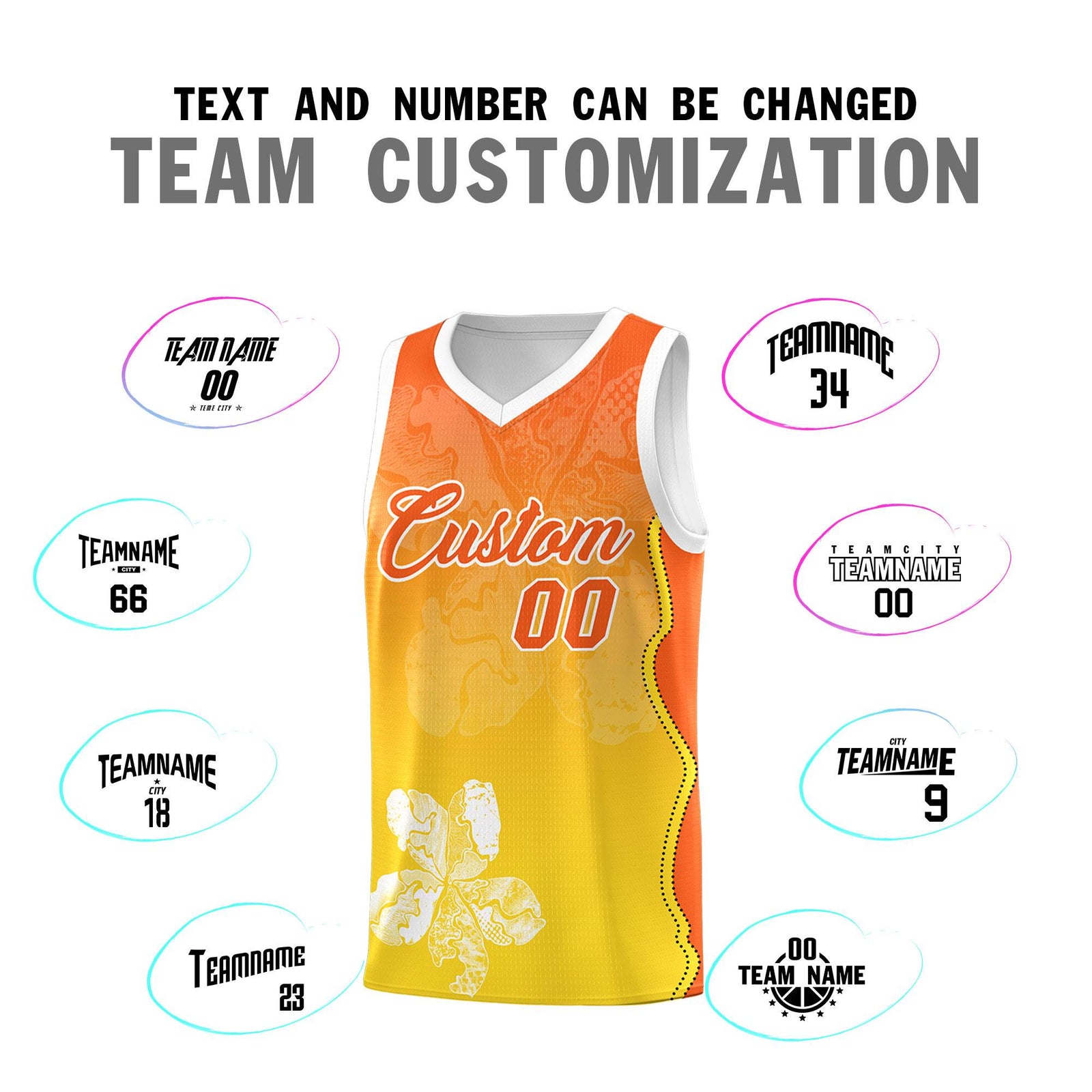 Custom Gold Orange Basketball Jersey - Illusion Flower Gradient Unique Fabric