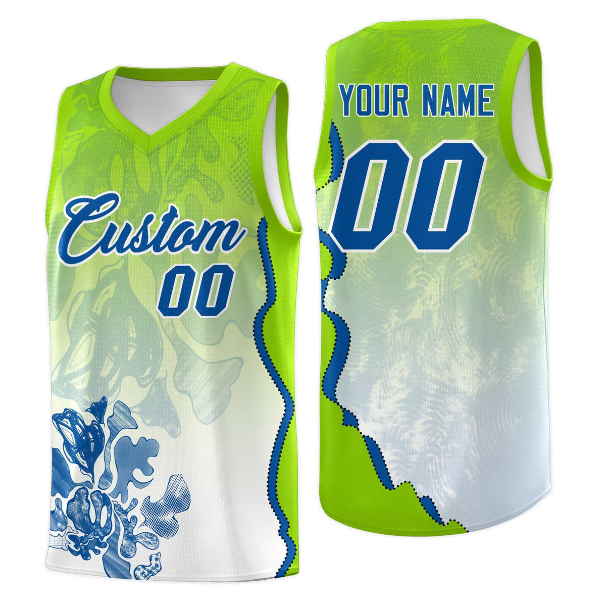 Custom Neon Green Royal Basketball Jersey - Illusion Flower Gradient Moisture-wicking Fabric