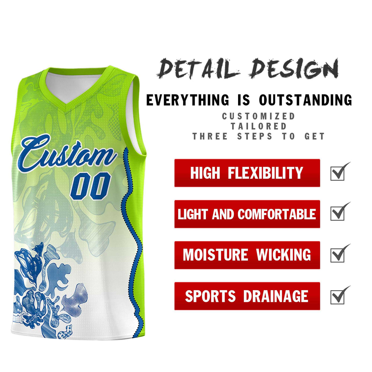 Custom Neon Green Royal Basketball Jersey - Illusion Flower Gradient Moisture-wicking Fabric