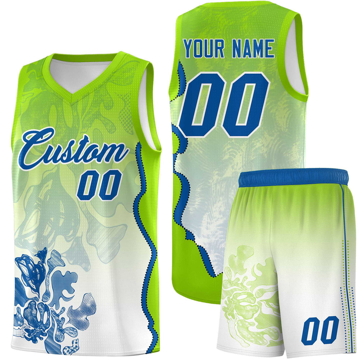 Custom Neon Green Royal Basketball Jersey - Illusion Flower Gradient Moisture-wicking Fabric