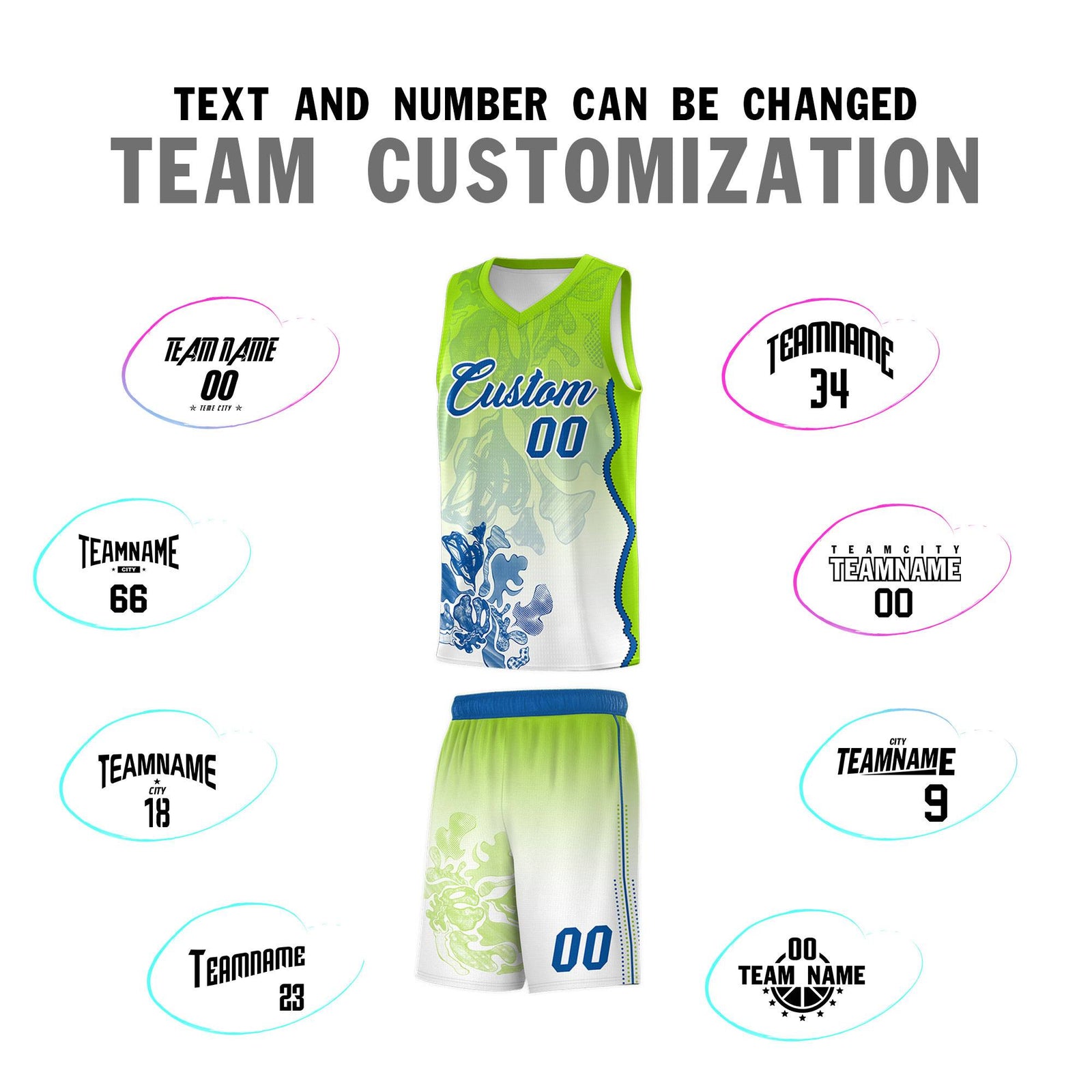 Custom Neon Green Royal Basketball Jersey - Illusion Flower Gradient Moisture-wicking Fabric