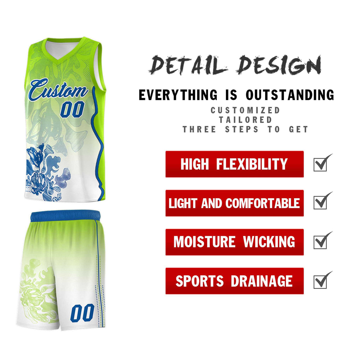Custom Neon Green Royal Basketball Jersey - Illusion Flower Gradient Moisture-wicking Fabric