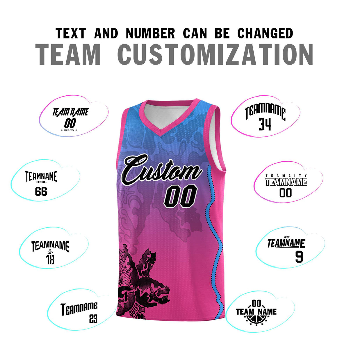 Custom Pink Light Blue Basketball Jersey - Illusion Flower Gradient Breathable mesh Fabric
