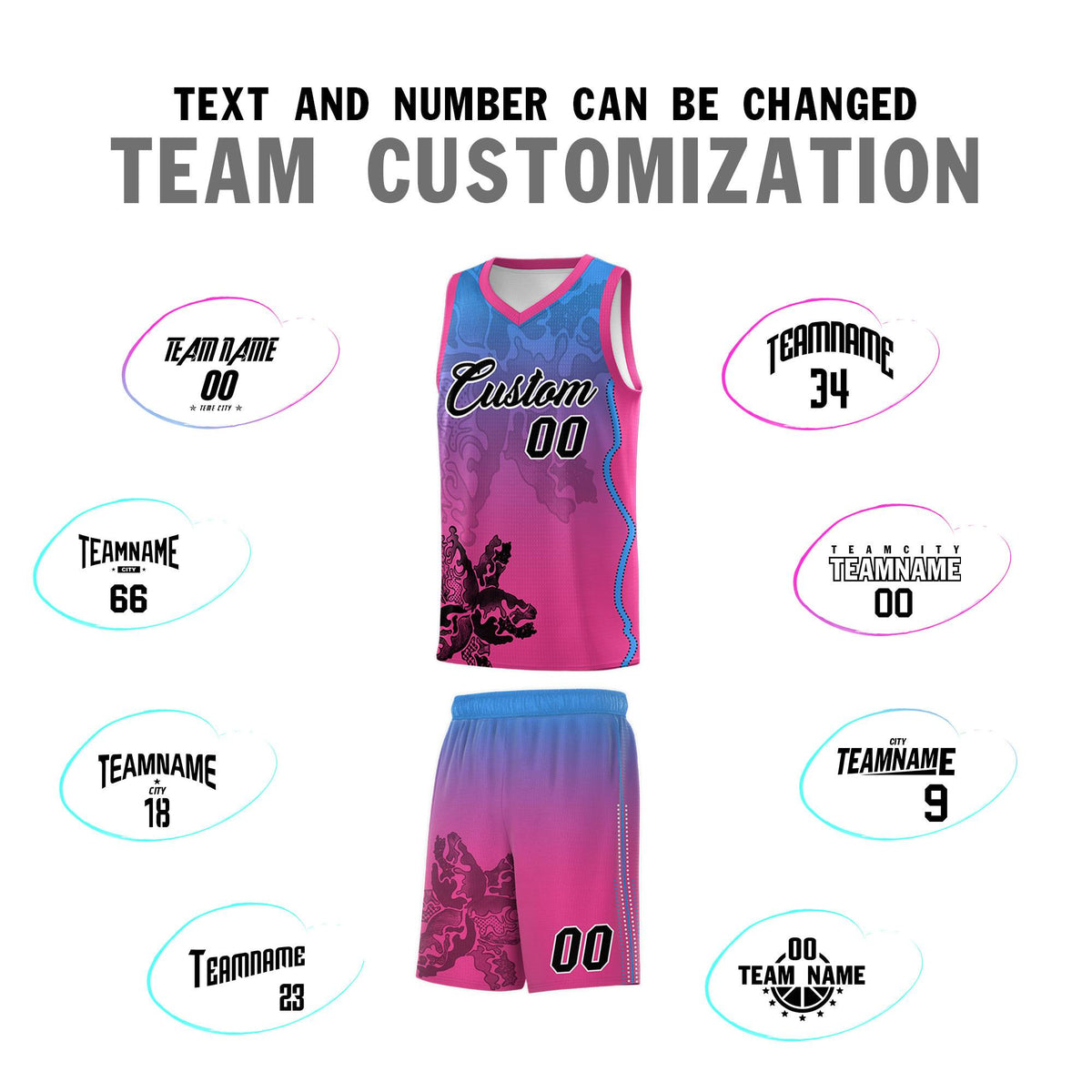 Custom Pink Light Blue Basketball Jersey - Illusion Flower Gradient Breathable mesh Fabric