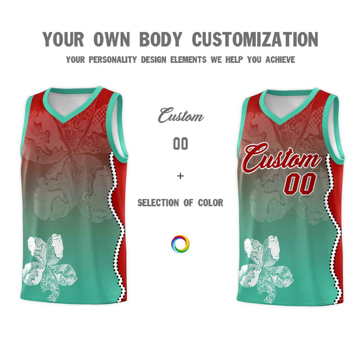 Custom Bright Green Red Basketball Jersey - Illusion Flower Gradient Durable Fabric