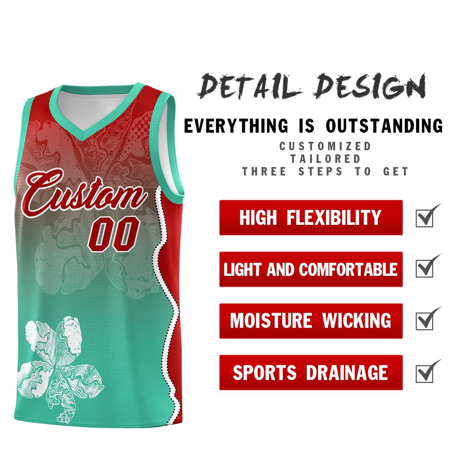 Custom Bright Green Red Basketball Jersey - Illusion Flower Gradient Durable Fabric