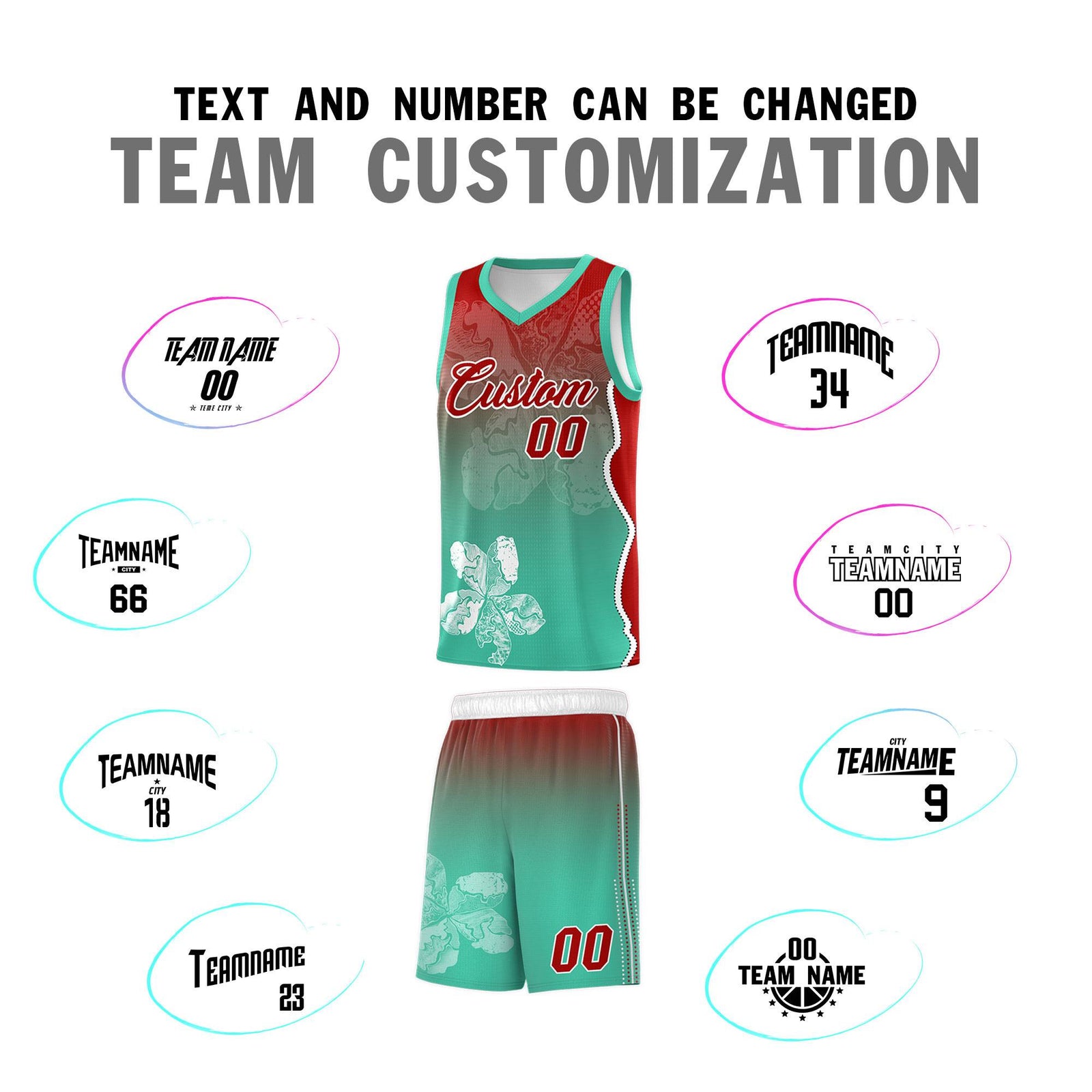 Custom Bright Green Red Basketball Jersey - Illusion Flower Gradient Durable Fabric